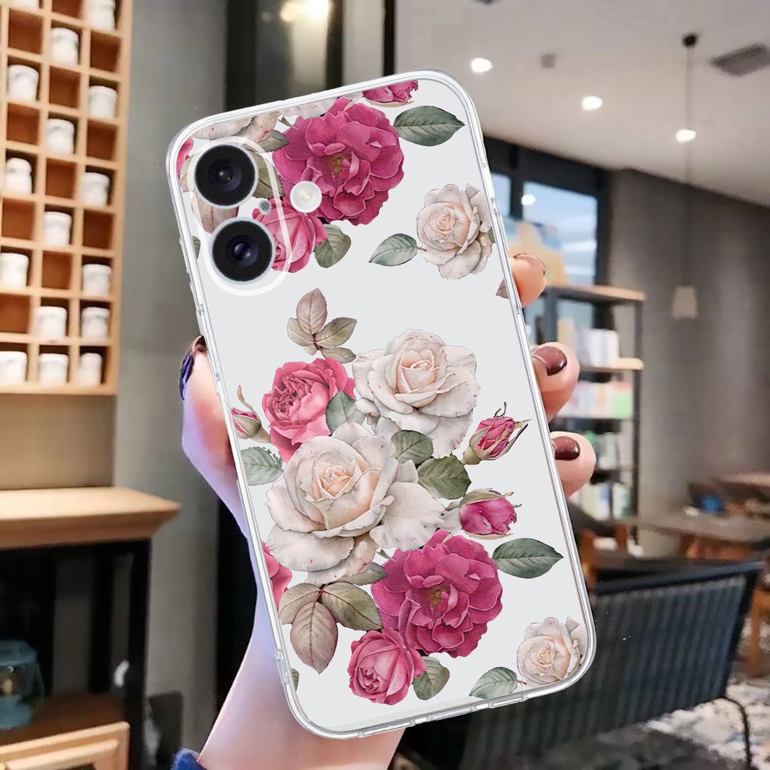 For iPhone 16 Case Soft TPU Pattern Printing Phone Cover with Transparent Edge - Peony