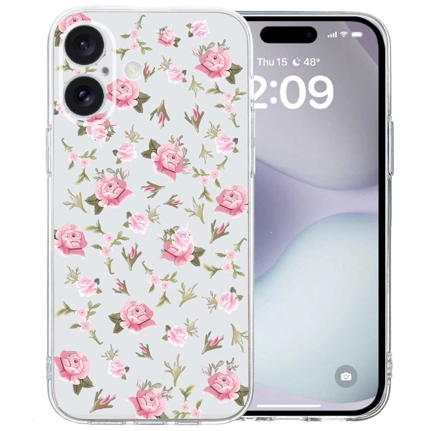 For iPhone 16 Case Soft TPU Pattern Printing Phone Cover with Transparent Edge - Pink Flower