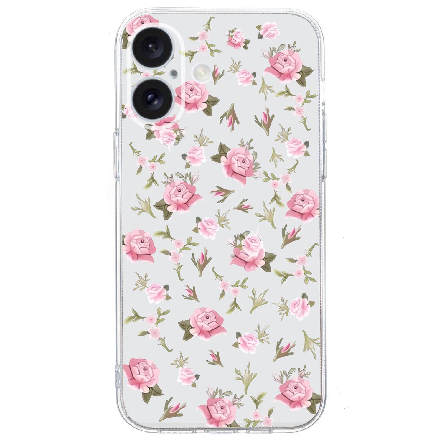 For iPhone 16 Case Soft TPU Pattern Printing Phone Cover with Transparent Edge - Pink Flower