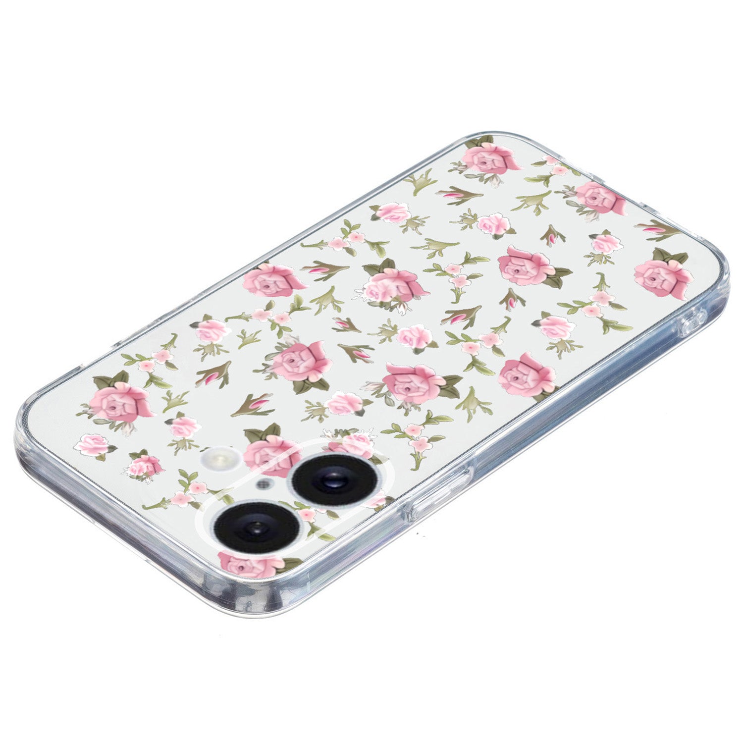 For iPhone 16 Case Soft TPU Pattern Printing Phone Cover with Transparent Edge - Pink Flower