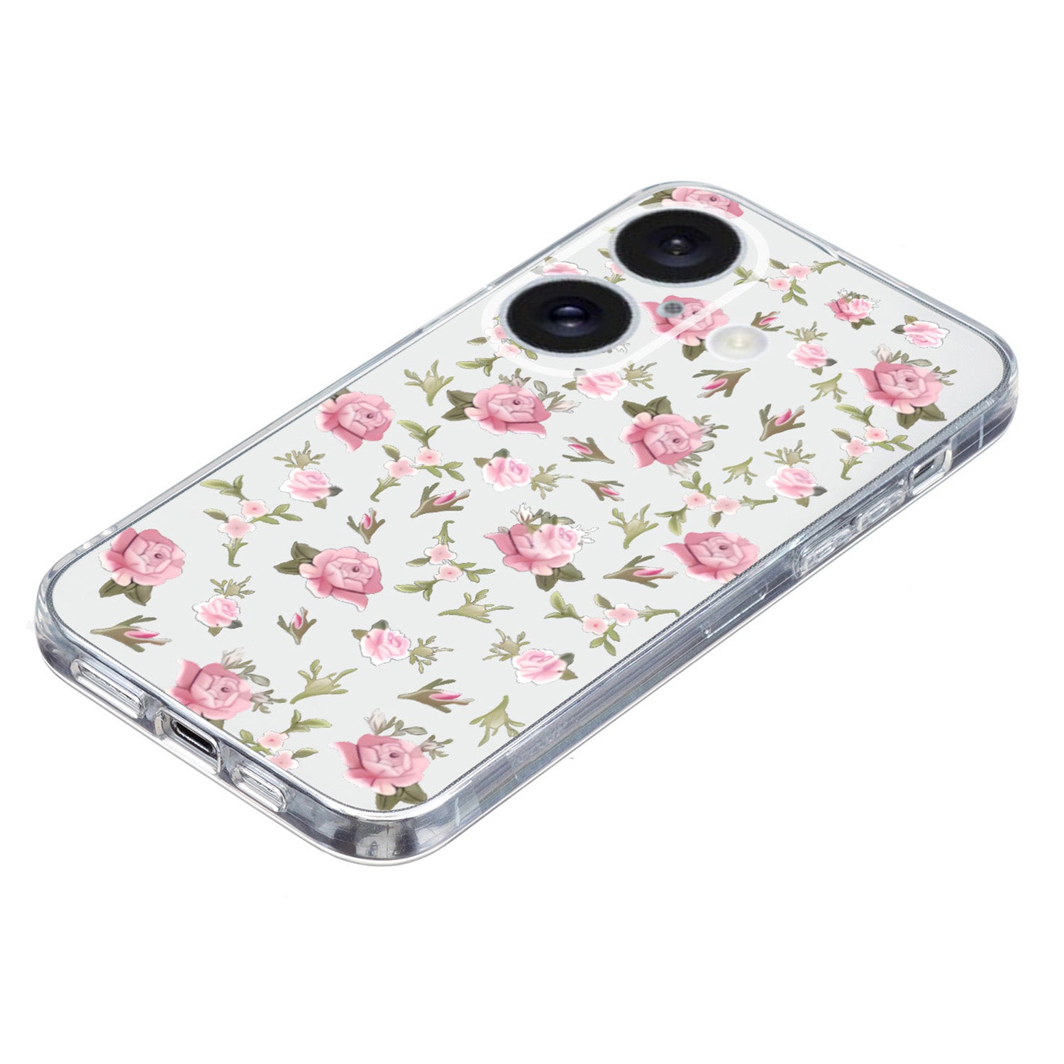 For iPhone 16 Case Soft TPU Pattern Printing Phone Cover with Transparent Edge - Pink Flower