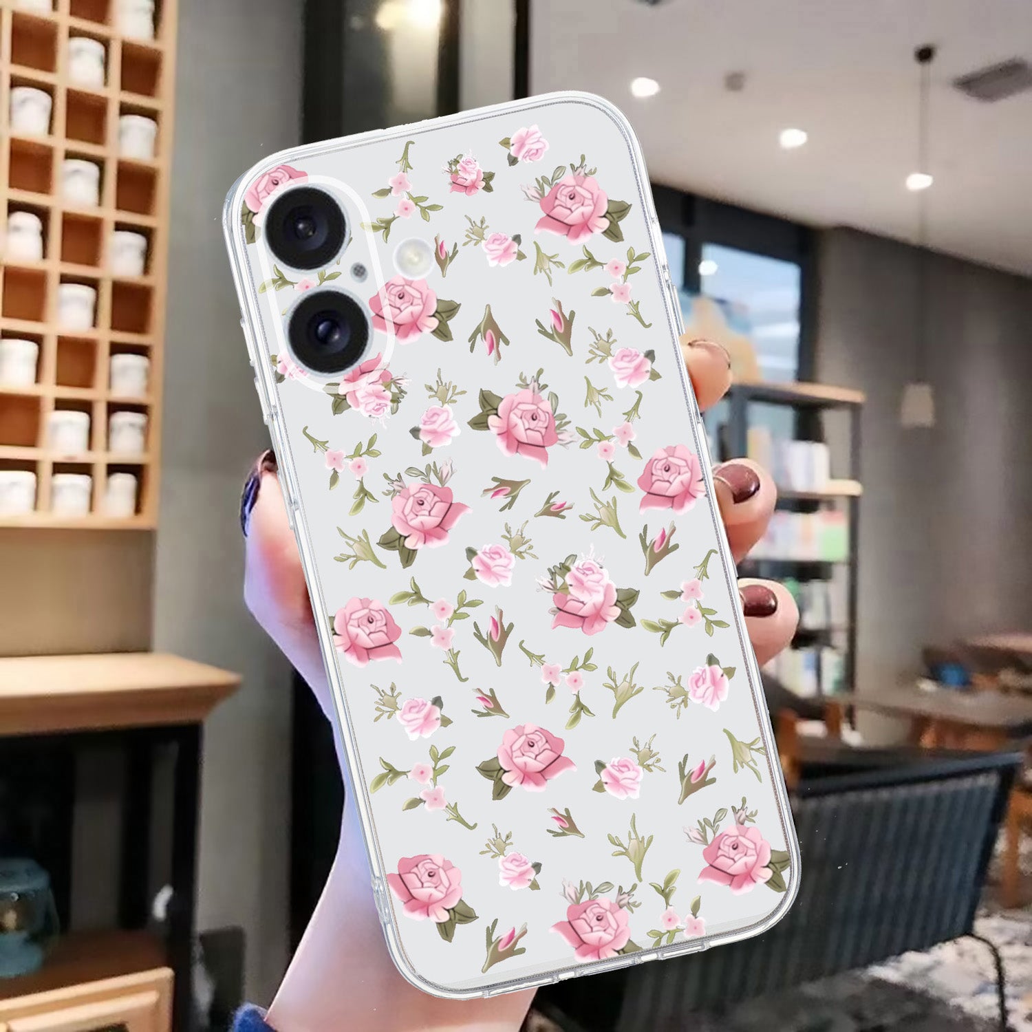 For iPhone 16 Case Soft TPU Pattern Printing Phone Cover with Transparent Edge - Pink Flower