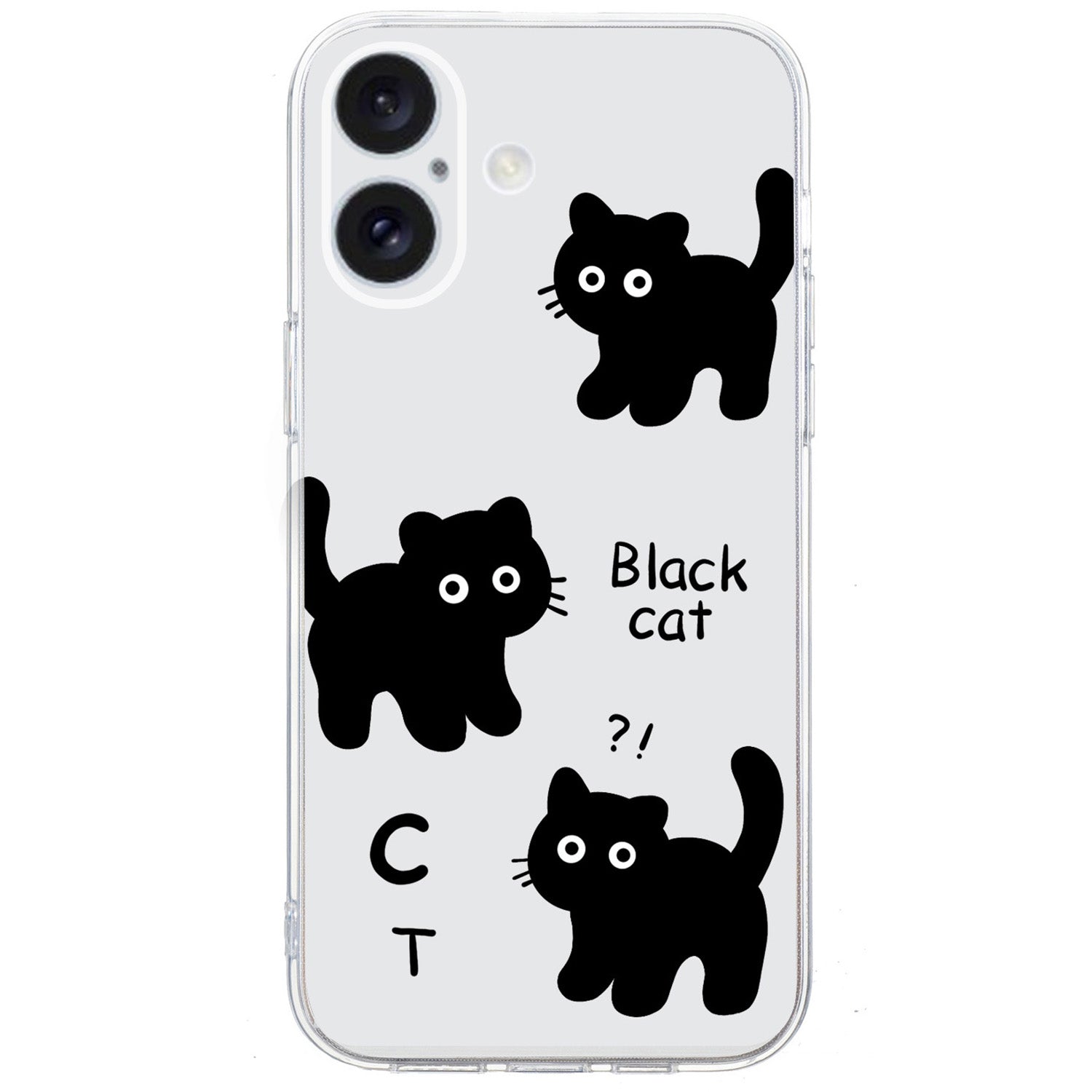 For iPhone 16 Case Soft TPU Pattern Printing Phone Cover with Transparent Edge - Black Cat