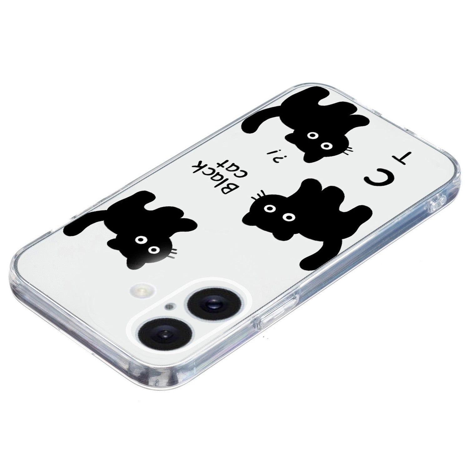 For iPhone 16 Case Soft TPU Pattern Printing Phone Cover with Transparent Edge - Black Cat