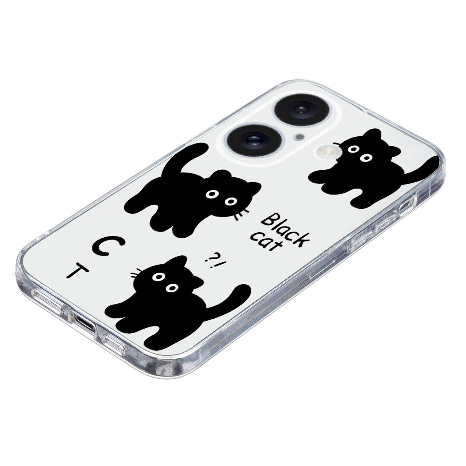 For iPhone 16 Case Soft TPU Pattern Printing Phone Cover with Transparent Edge - Black Cat