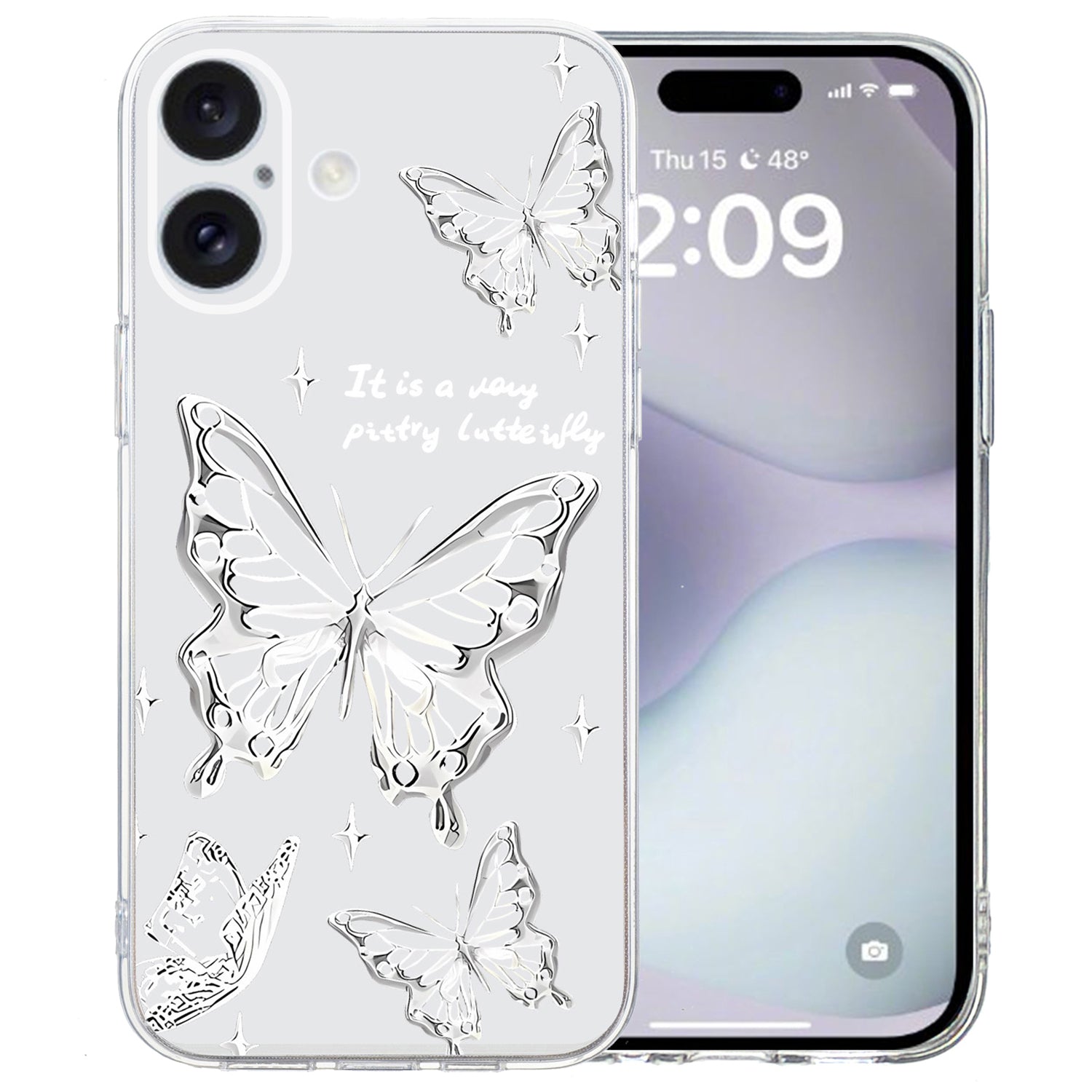 For iPhone 16 Case Soft TPU Pattern Printing Phone Cover with Transparent Edge - Butterfly