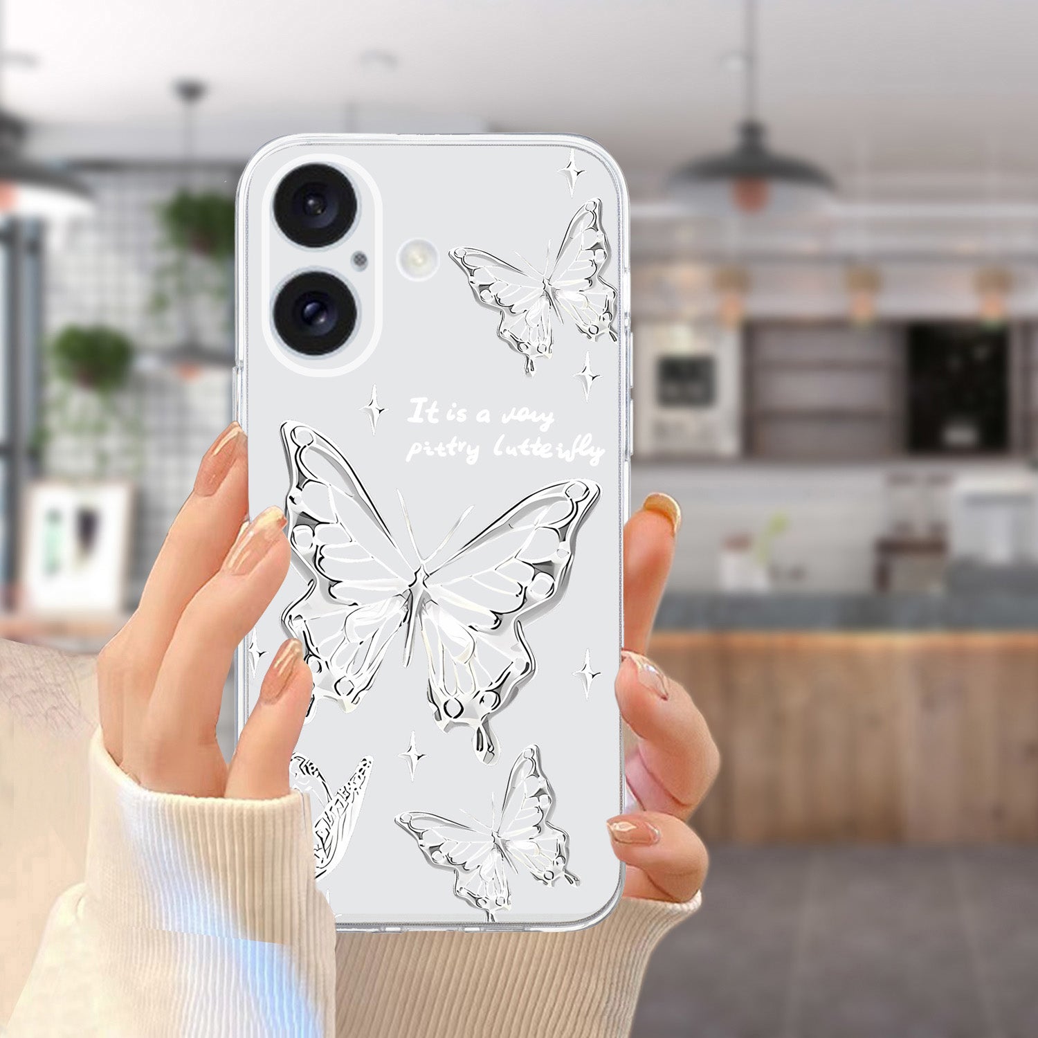 For iPhone 16 Case Soft TPU Pattern Printing Phone Cover with Transparent Edge - Butterfly