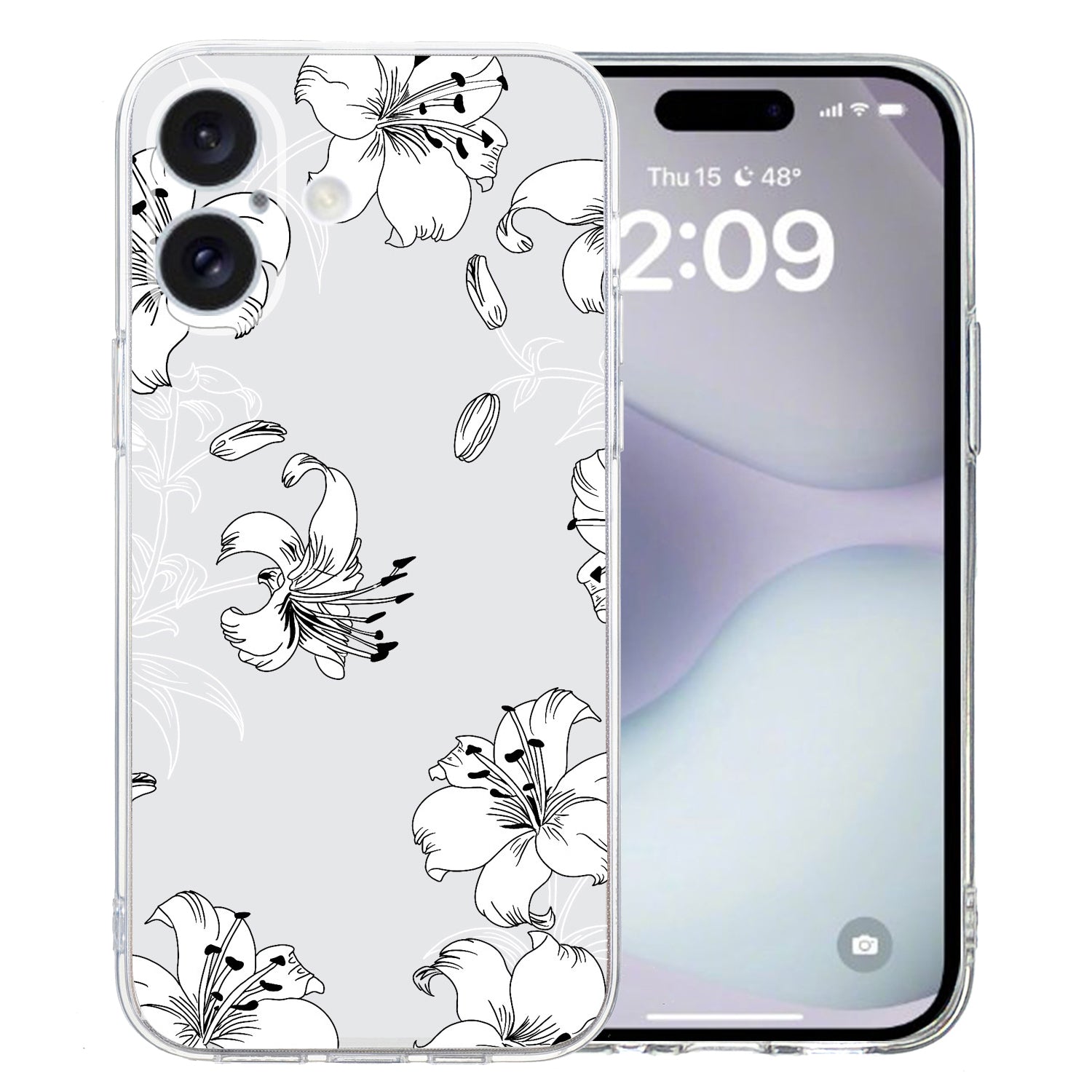 For iPhone 16 Plus Case Pattern Print TPU Protective Phone Cover - White Flower