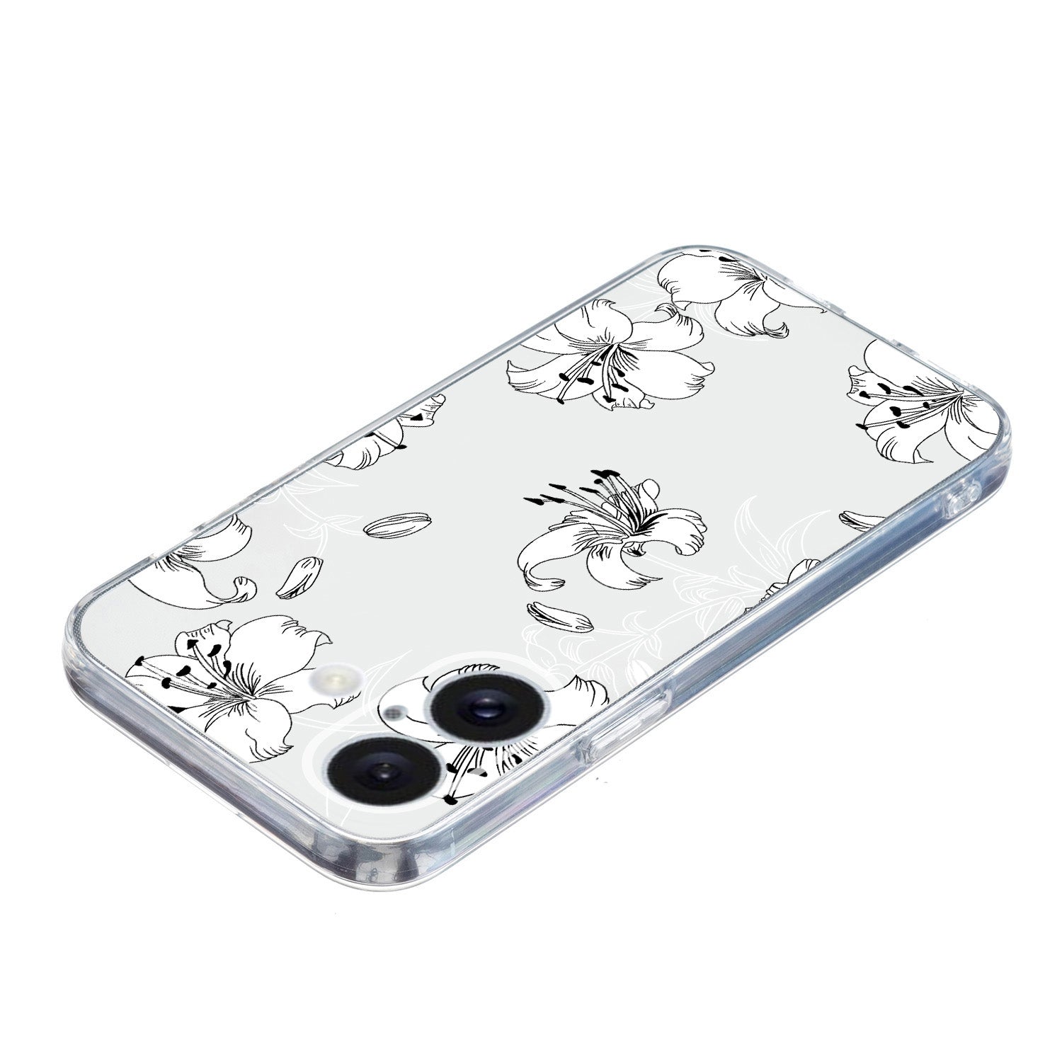 For iPhone 16 Plus Case Pattern Print TPU Protective Phone Cover - White Flower