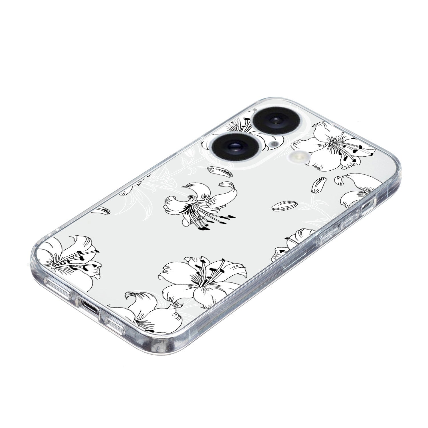 For iPhone 16 Plus Case Pattern Print TPU Protective Phone Cover - White Flower