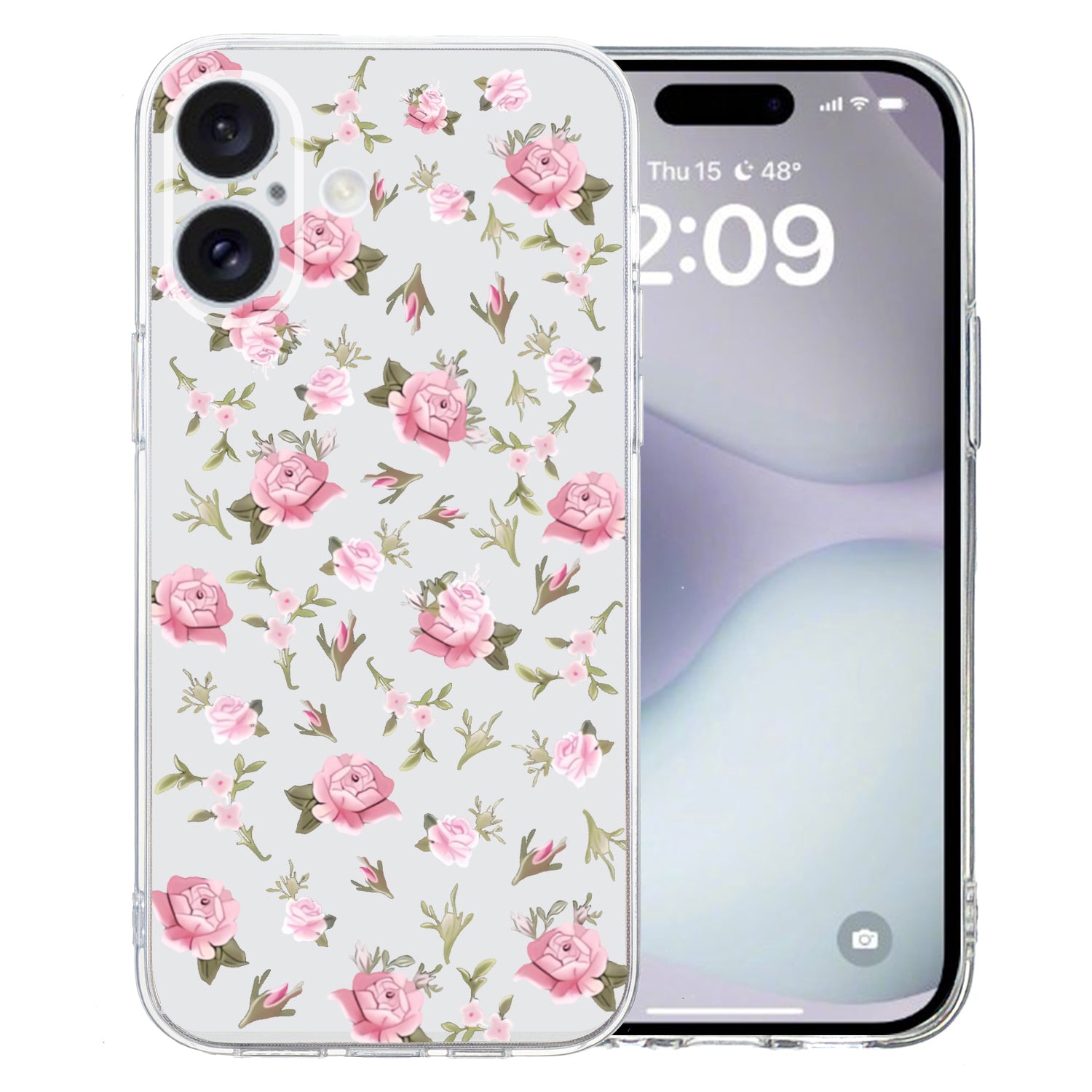 For iPhone 16 Plus Case Pattern Print TPU Protective Phone Cover - Pink Flower