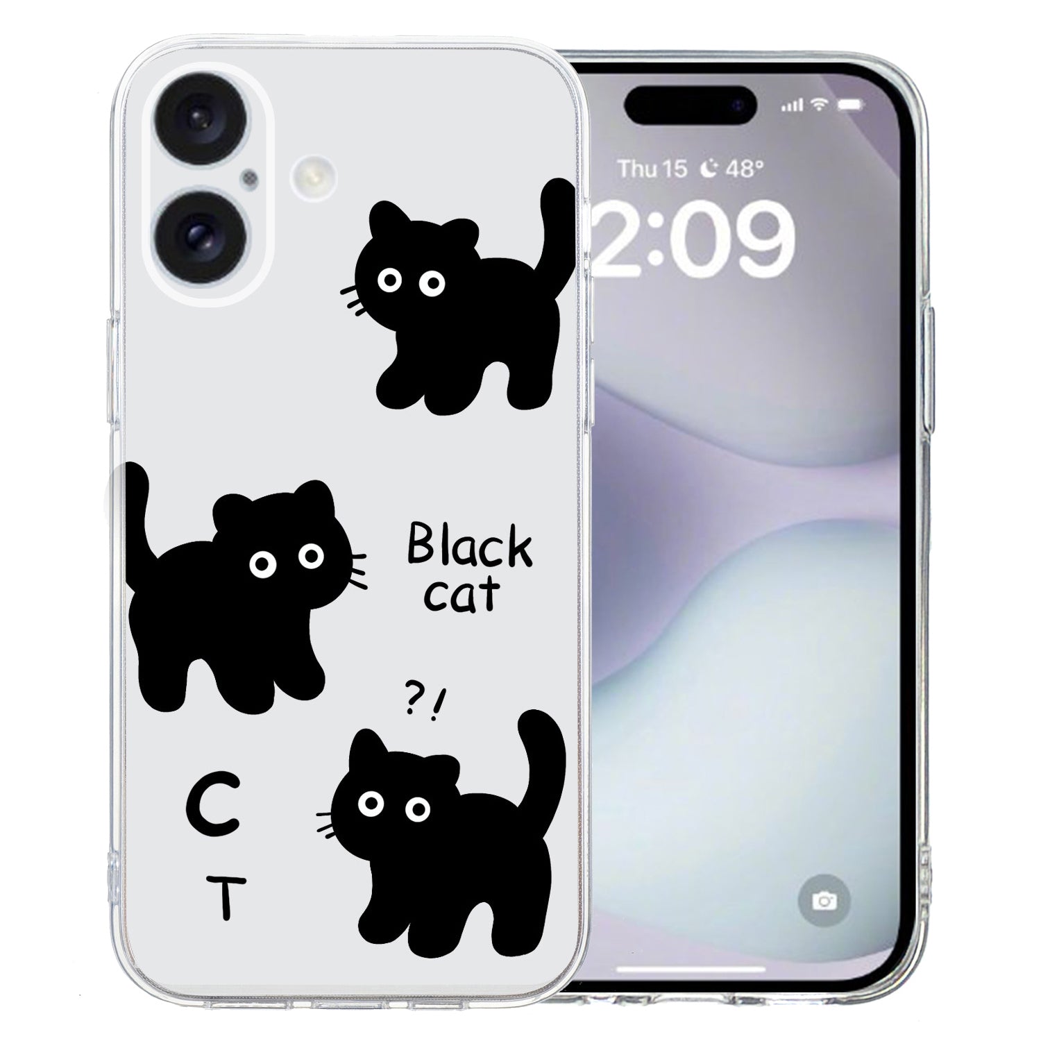 For iPhone 16 Plus Case Pattern Print TPU Protective Phone Cover - Black Cat