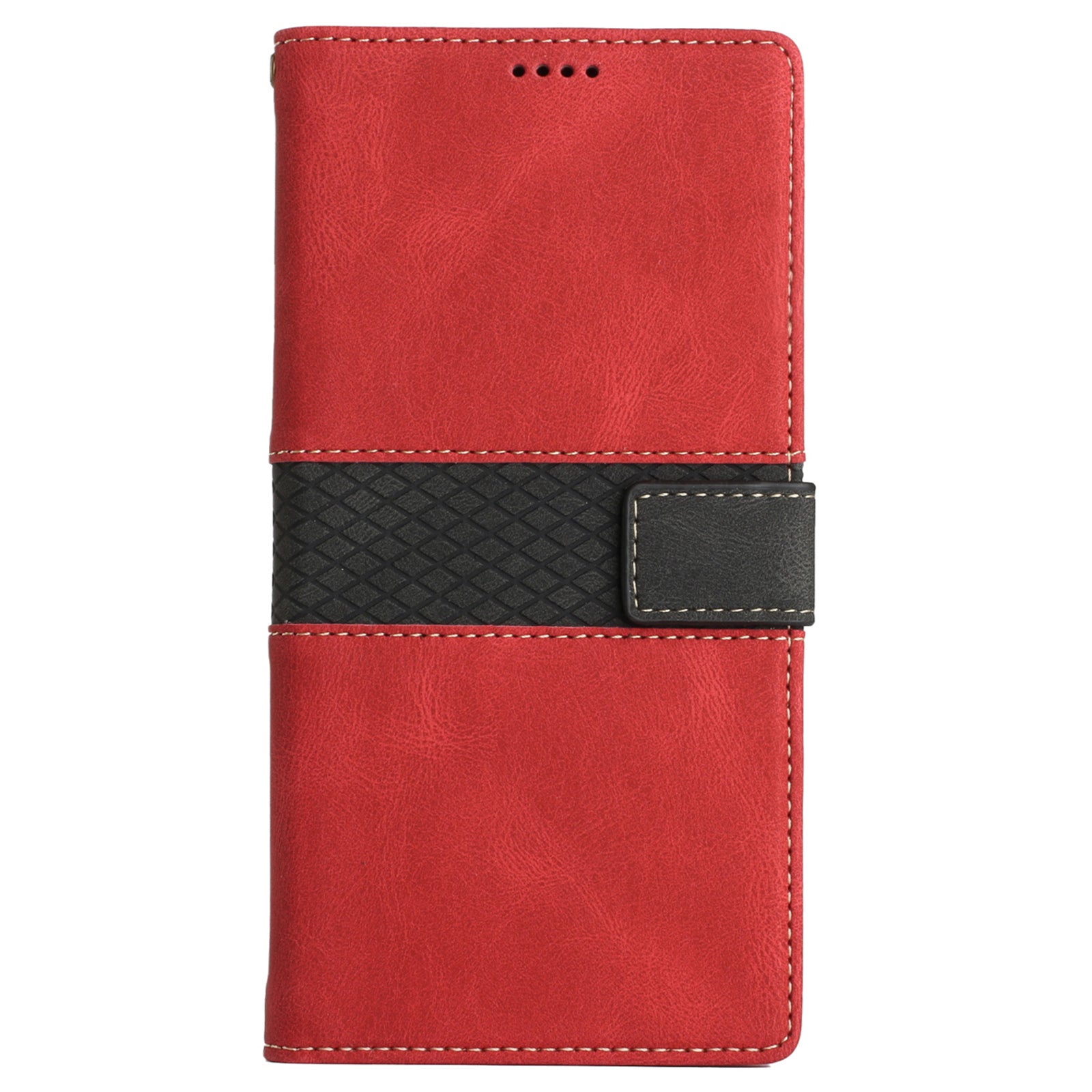 For iPhone 16 Case Grid Splicing Wallet Card Slots PU Leather Phone Cover - Red