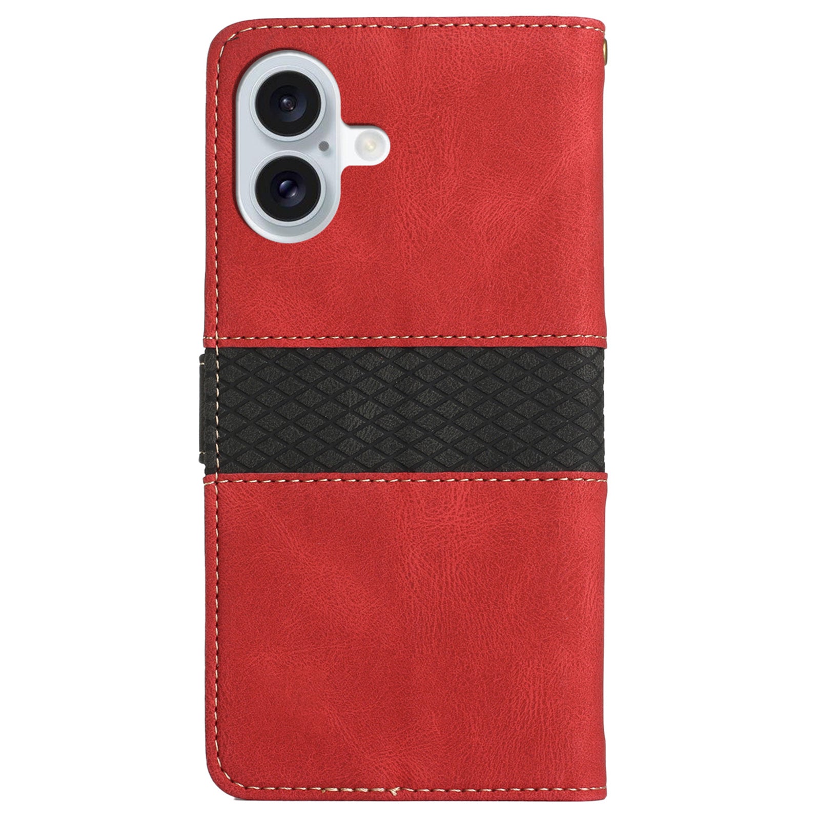 For iPhone 16 Case Grid Splicing Wallet Card Slots PU Leather Phone Cover - Red