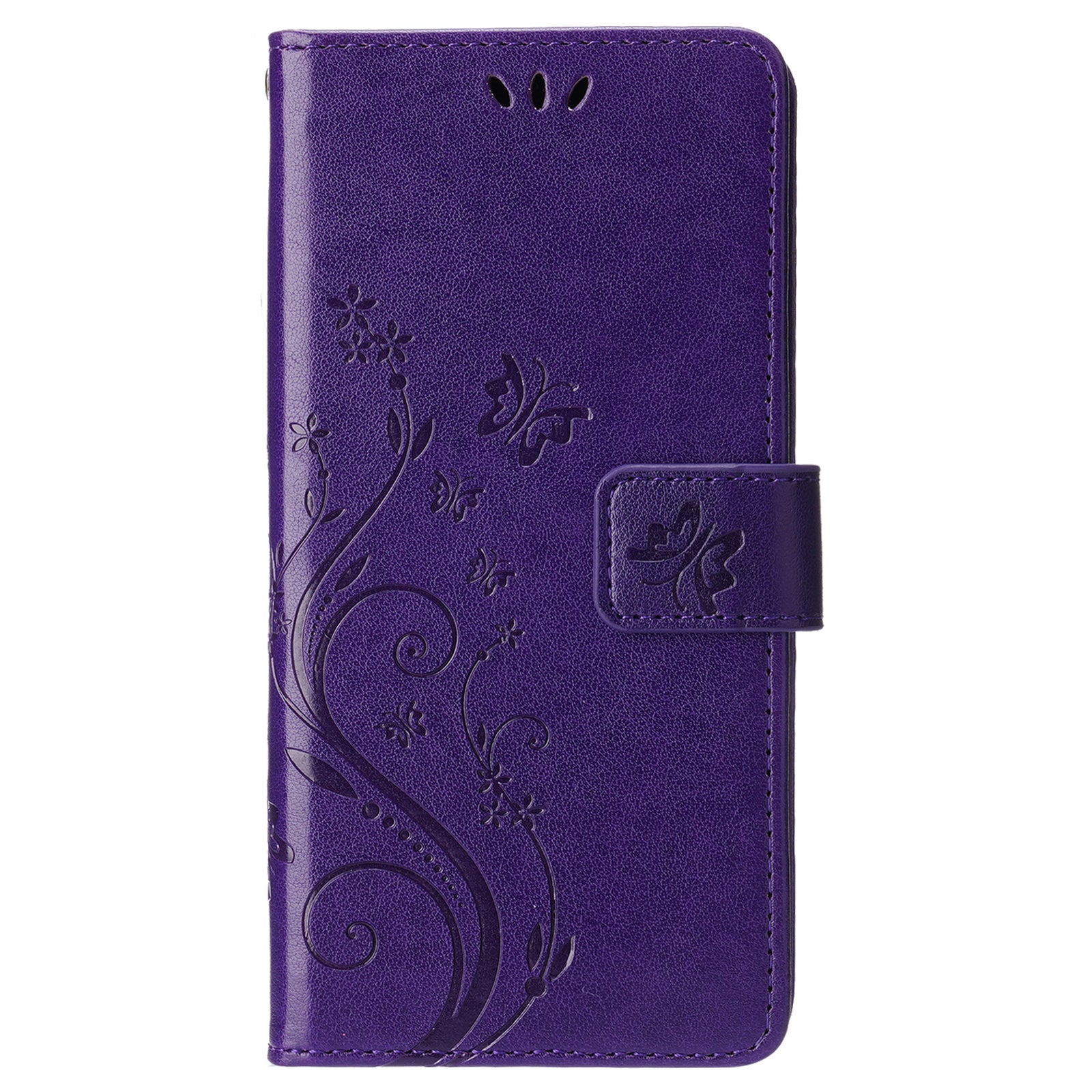 For iPhone 16 Pro Max Case Leather Phone Cover Butterfly Flower Pattern - Dark Purple