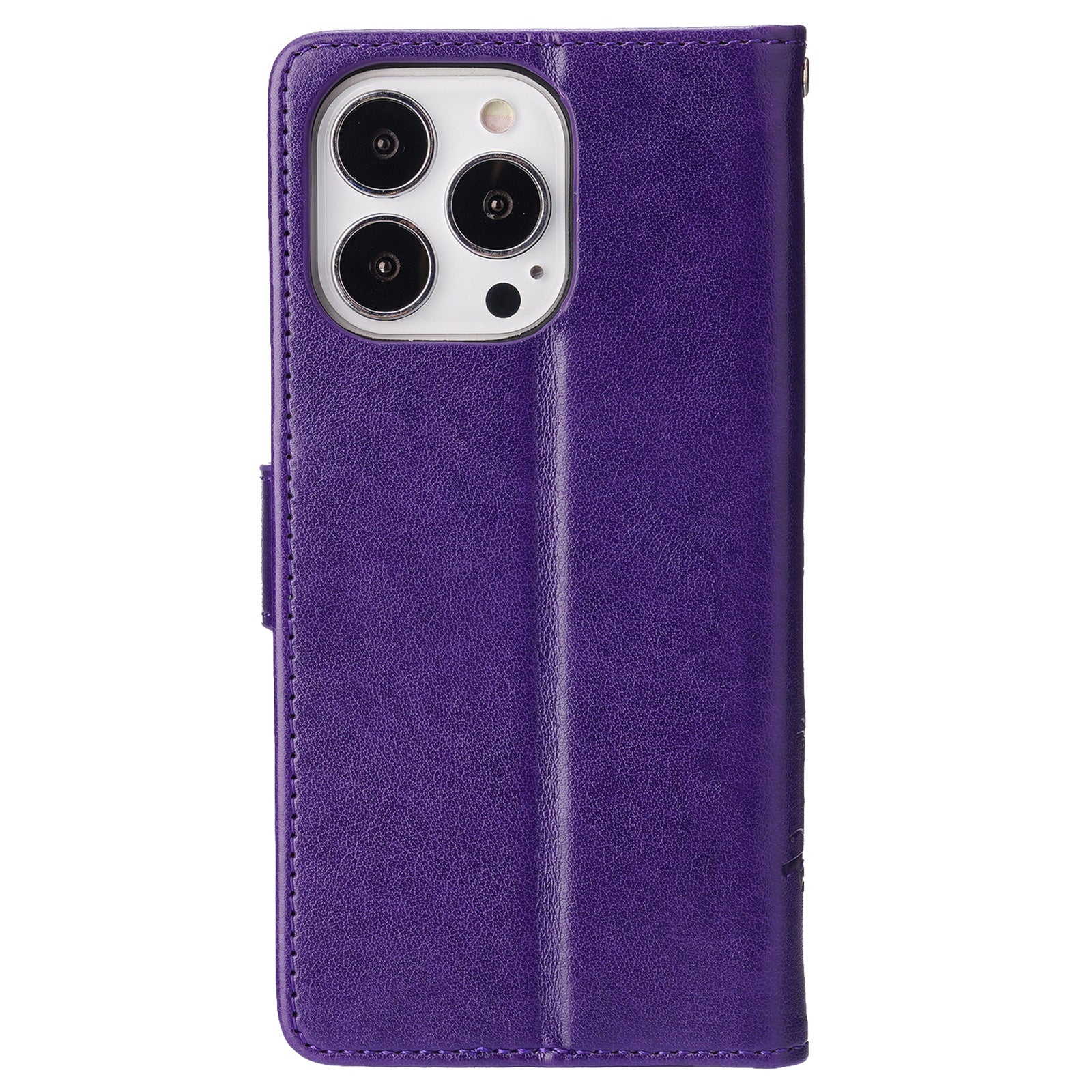 For iPhone 16 Pro Max Case Leather Phone Cover Butterfly Flower Pattern - Dark Purple