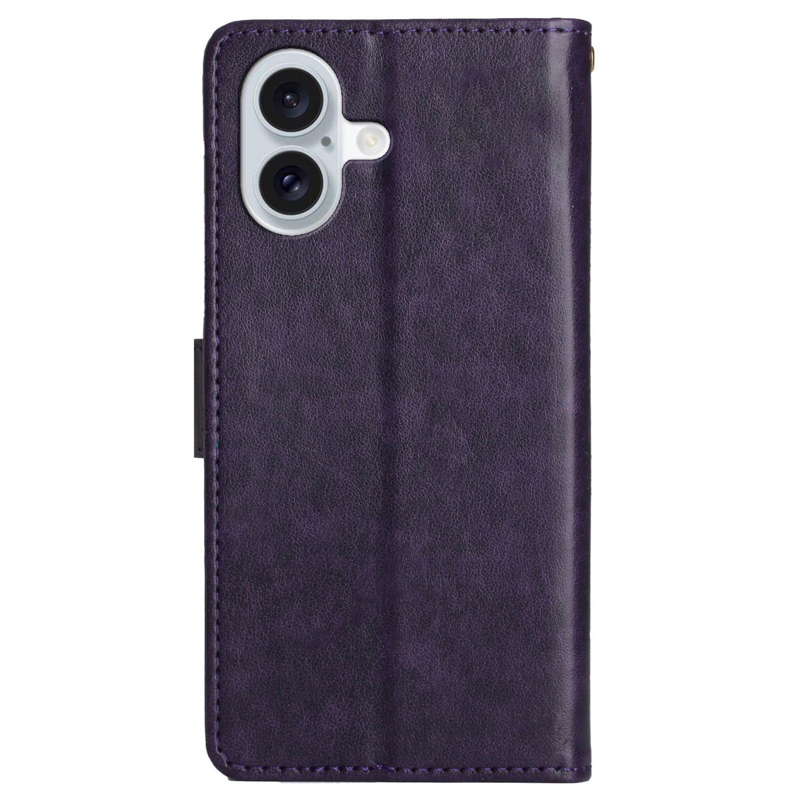 For iPhone 16 Plus Case Wallet PU Leather Butterfly Floral Phone Cover with Strap - Dark Purple