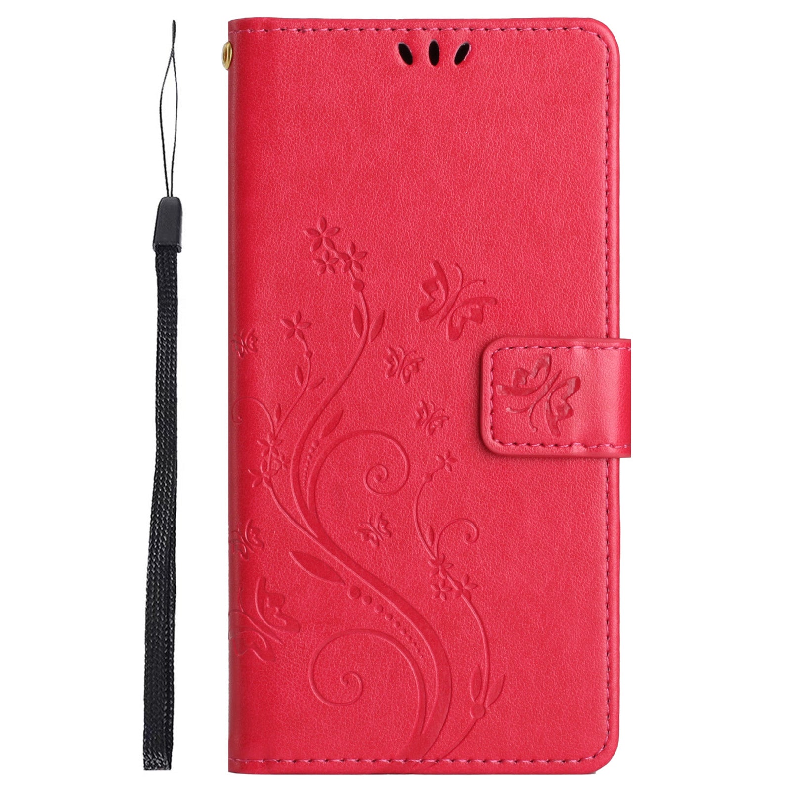 For iPhone 16 Case Flip Shockproof Butterfly Floral Leather Phone Cover - Red