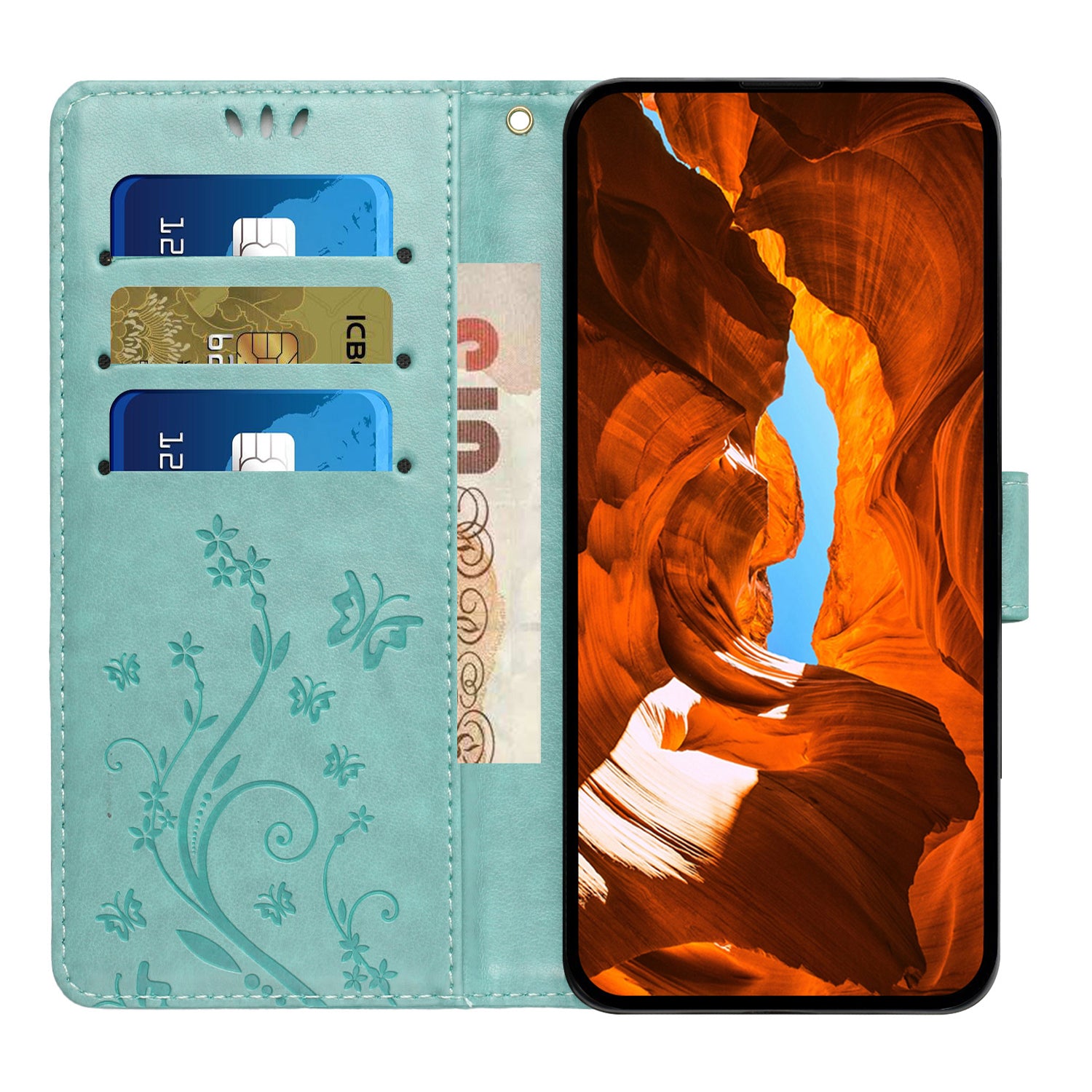 For iPhone 16 Case Flip Shockproof Butterfly Floral Leather Phone Cover - Baby Blue