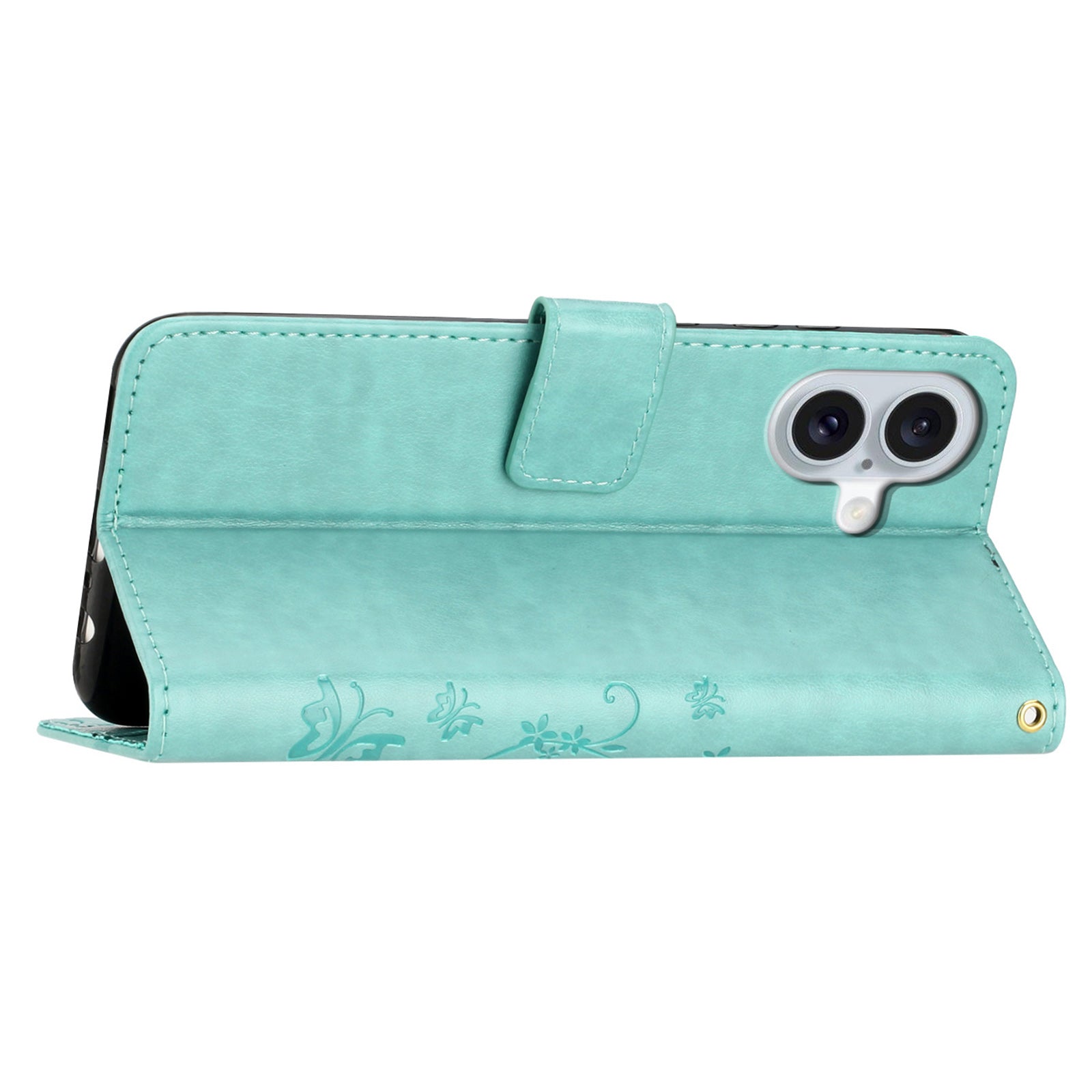 For iPhone 16 Case Flip Shockproof Butterfly Floral Leather Phone Cover - Baby Blue