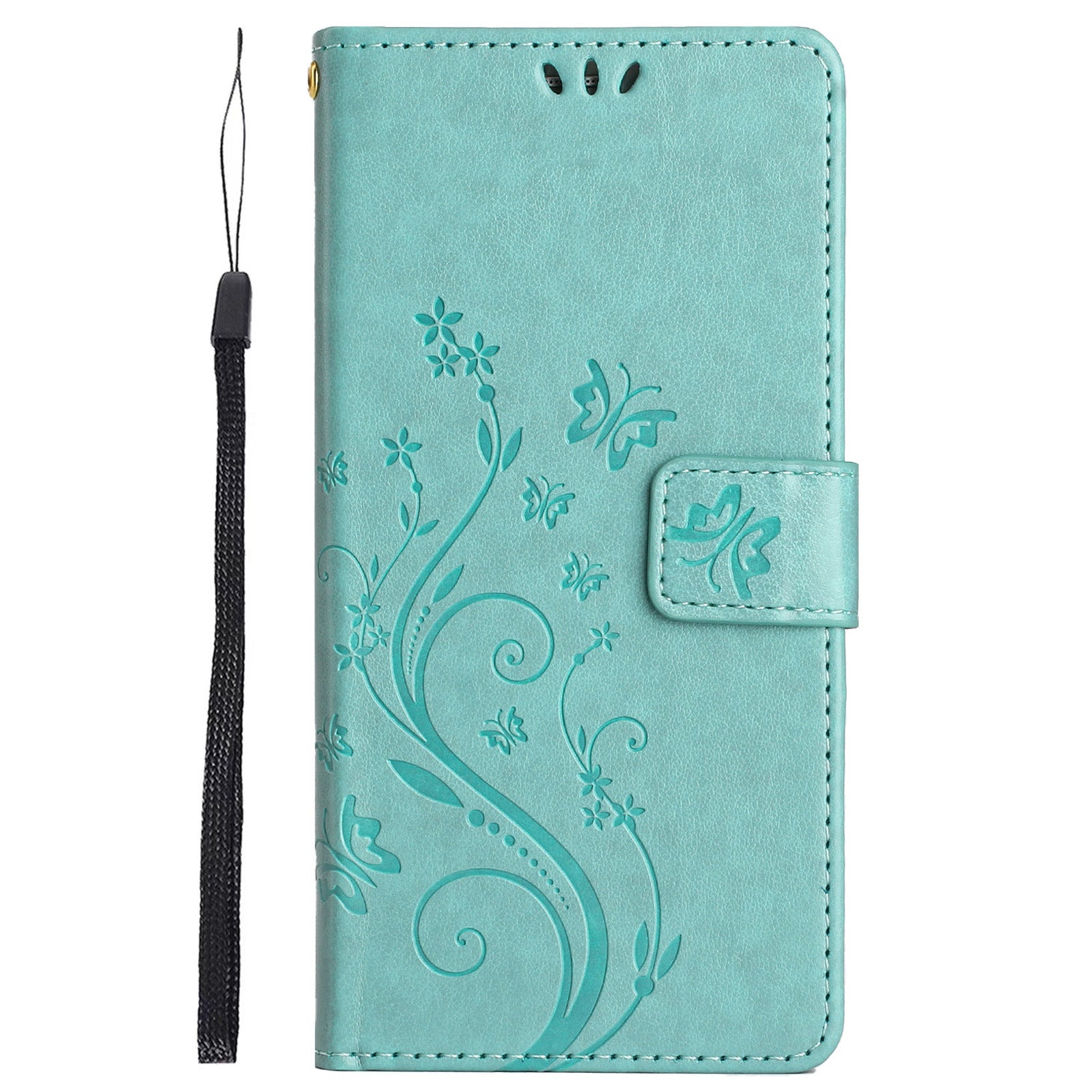 For iPhone 16 Case Flip Shockproof Butterfly Floral Leather Phone Cover - Baby Blue