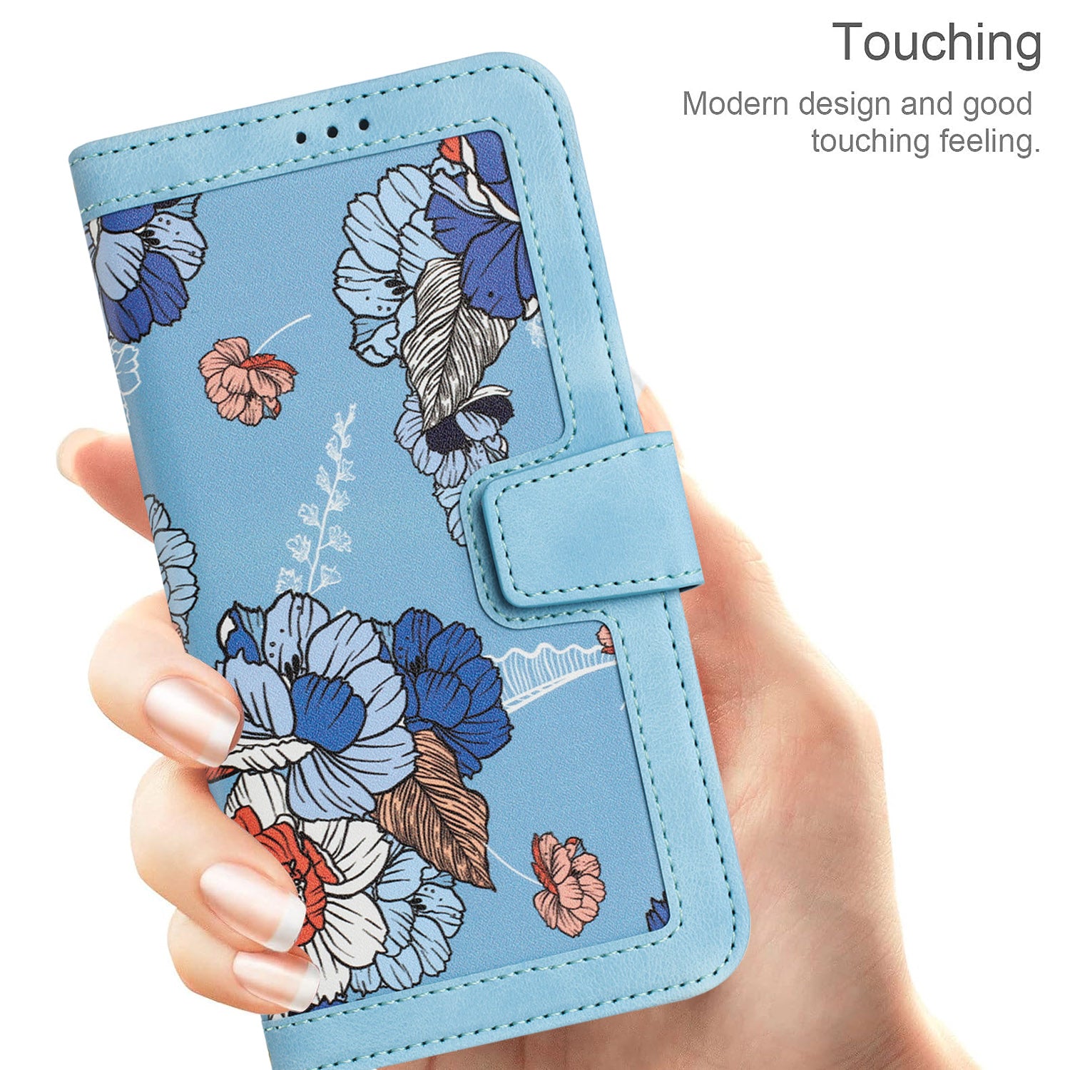 For iPhone 16 Case Flower Pattern PU Leather Phone Cover with Card Slots - Baby Blue