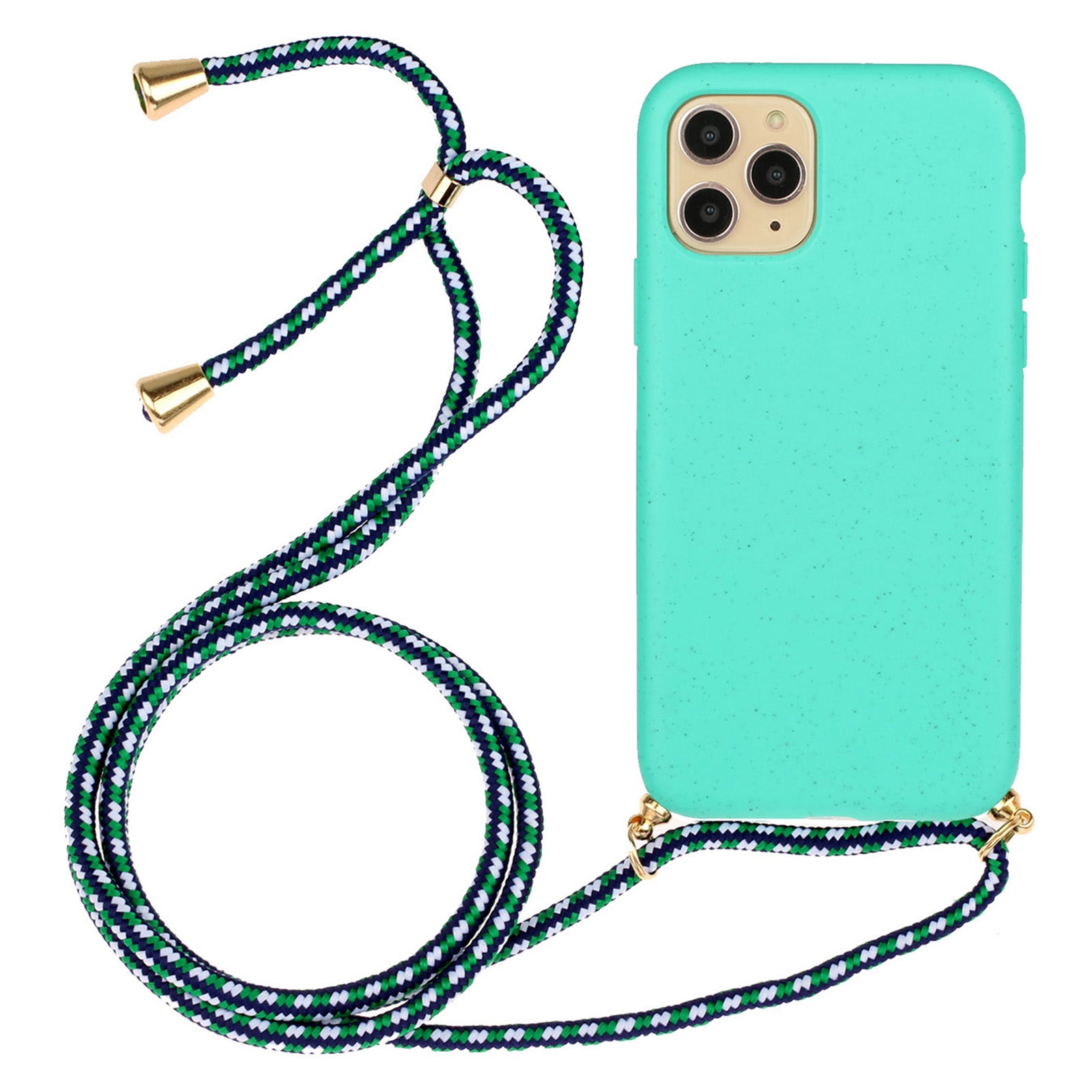 For iPhone 16 Pro Case with Lanyard Wheat Straw+TPU Phone Cover Biodegradable Recyclable - Sky Blue