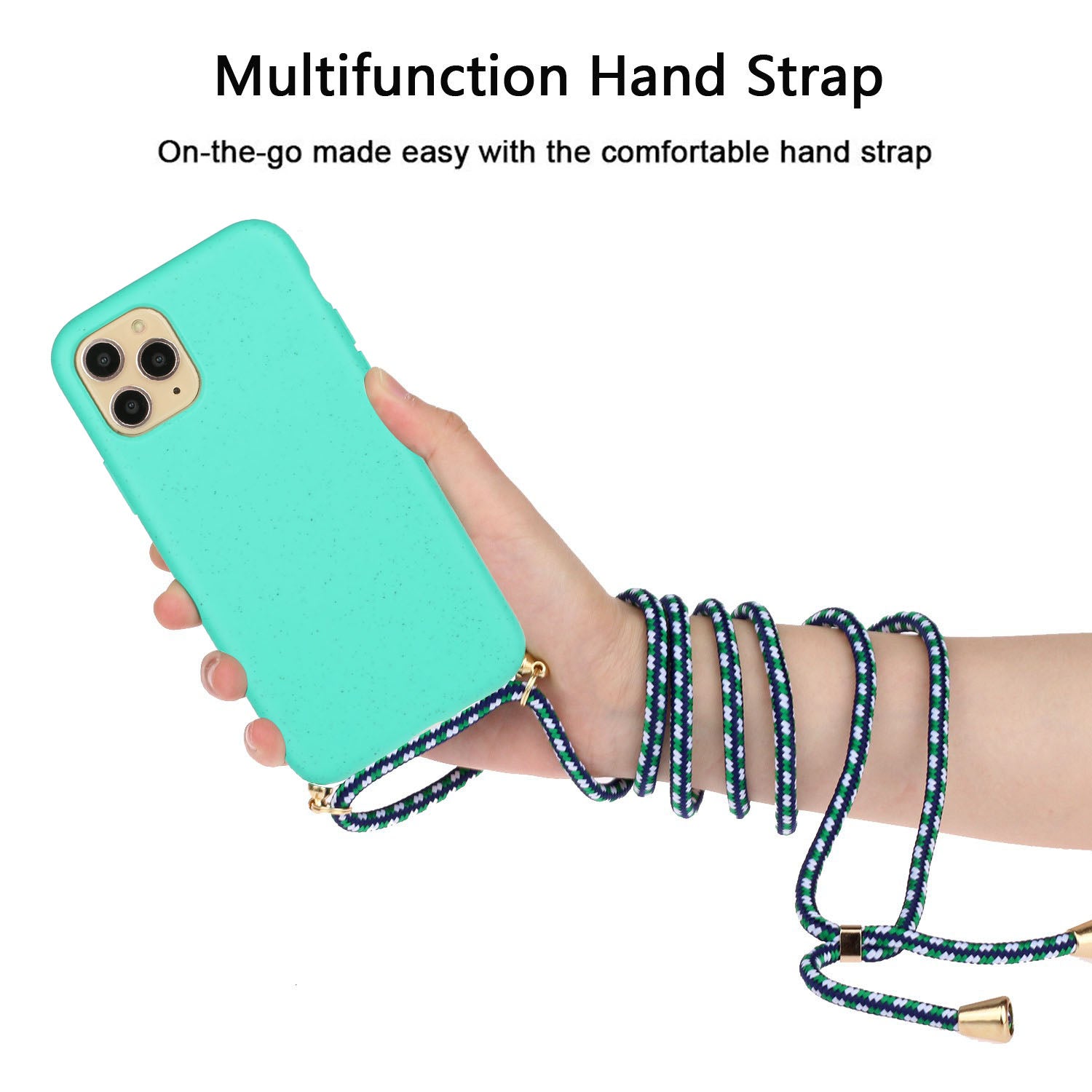 For iPhone 16 Pro Case with Lanyard Wheat Straw+TPU Phone Cover Biodegradable Recyclable - Sky Blue