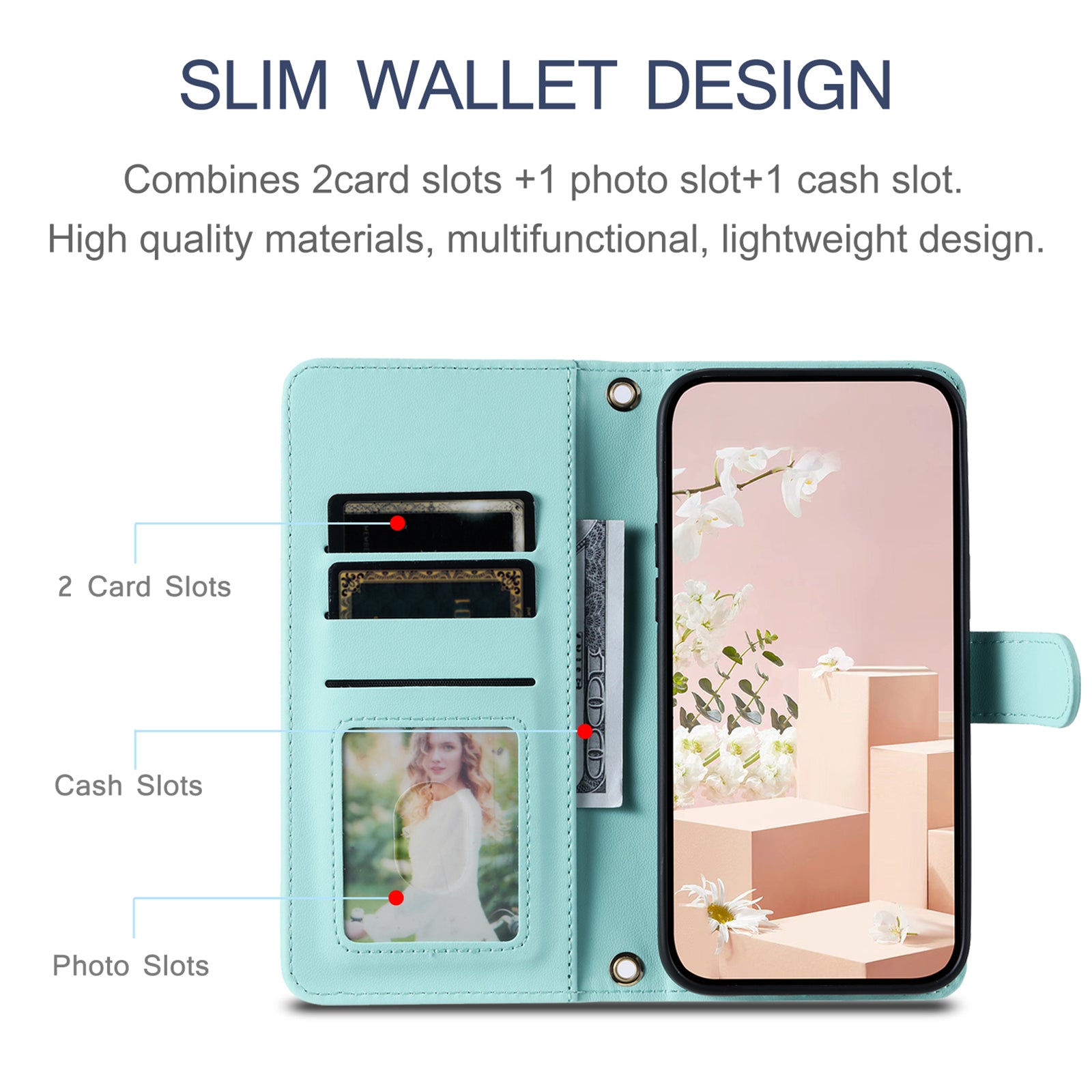 For iPhone 16 Plus Case Rhombus Grid PU Leather Wallet Crossbody Phone Cover - Mint Green