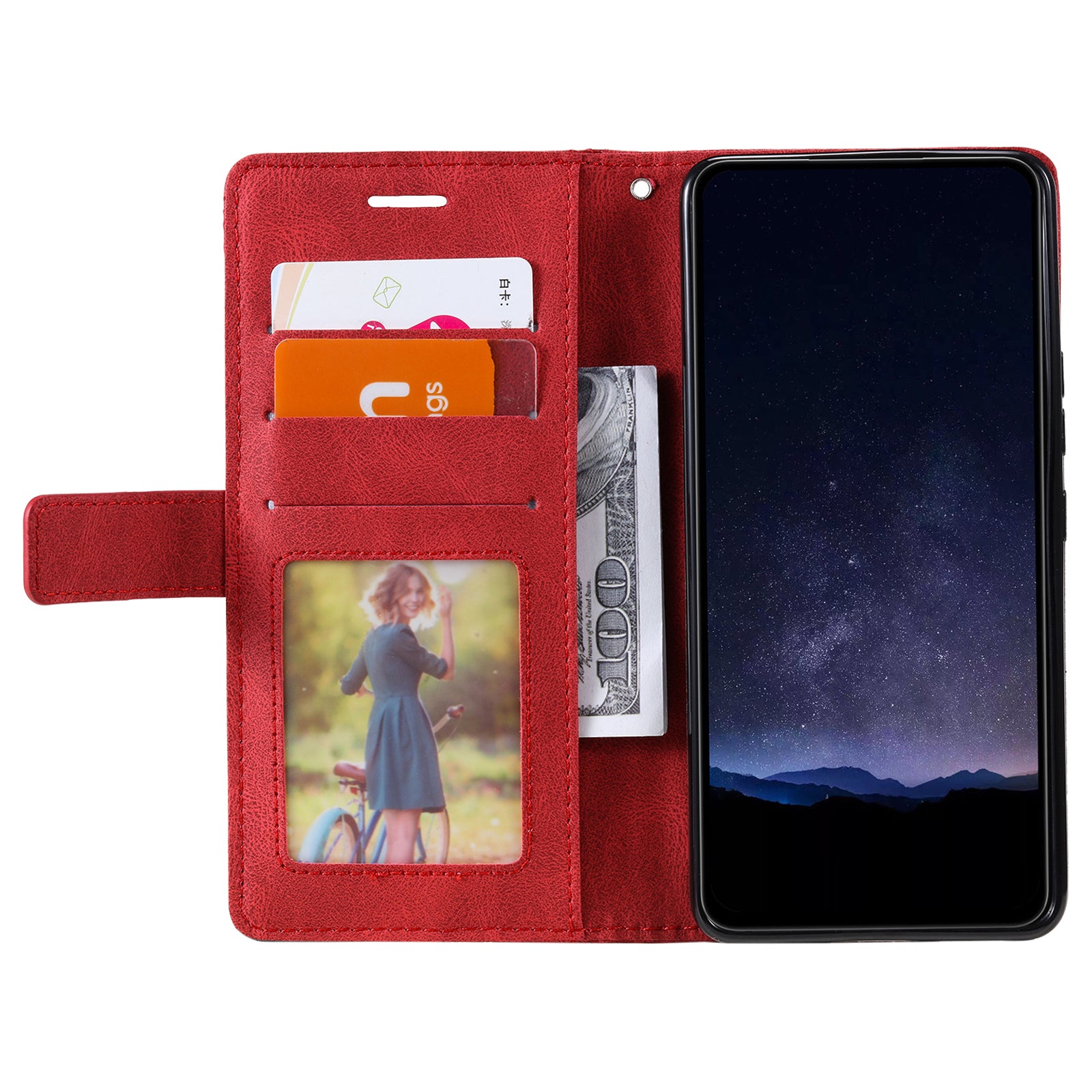 For iPhone 16 Case Imprinted Lines PU Leather Wallet Splicing Phone Cover - Red