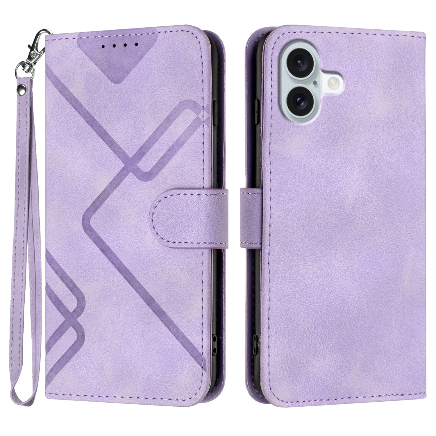 YX0040 For iPhone 16 Plus Case Geometric Leather Phone Cover with Wallet Stand - Light Purple