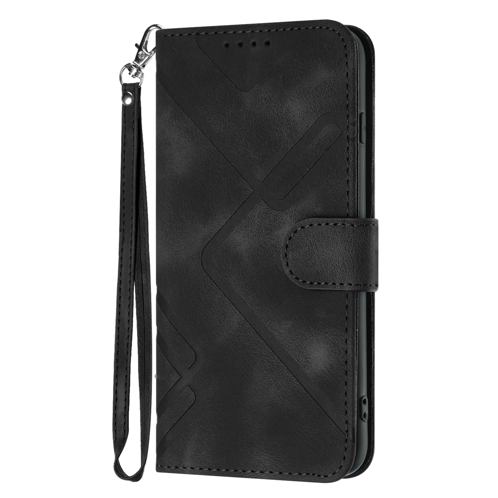 YX0040 For iPhone 16 Plus Case Geometric Leather Phone Cover with Wallet Stand - Black