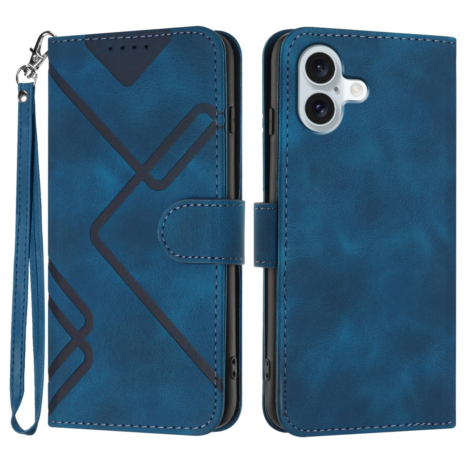 YX0040 For iPhone 16 Plus Case Geometric Leather Phone Cover with Wallet Stand - Sapphire