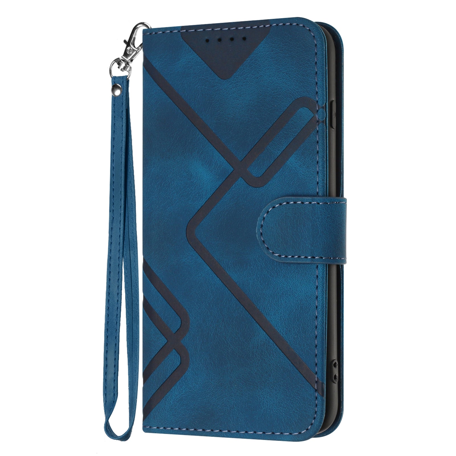 YX0040 For iPhone 16 Plus Case Geometric Leather Phone Cover with Wallet Stand - Sapphire