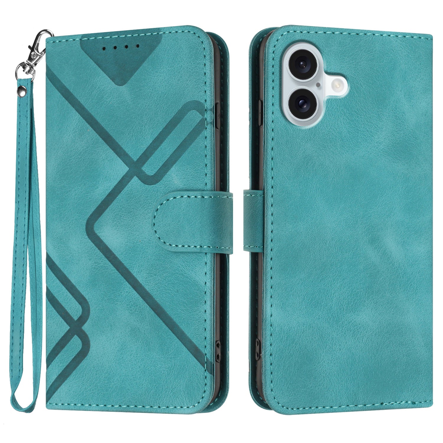 YX0040 For iPhone 16 Plus Case Geometric Leather Phone Cover with Wallet Stand - Baby Blue