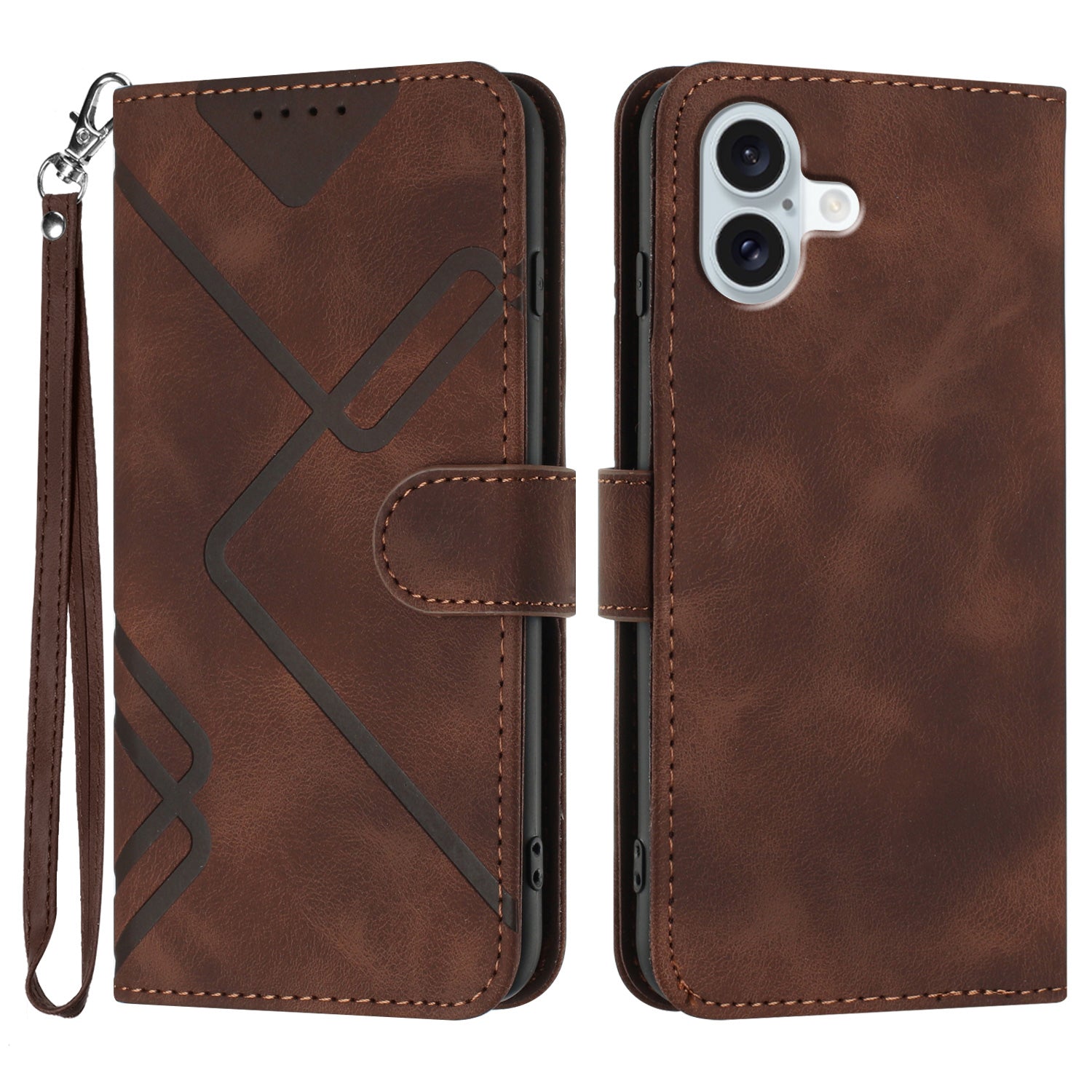 YX0040 For iPhone 16 Plus Case Geometric Leather Phone Cover with Wallet Stand - Coffee