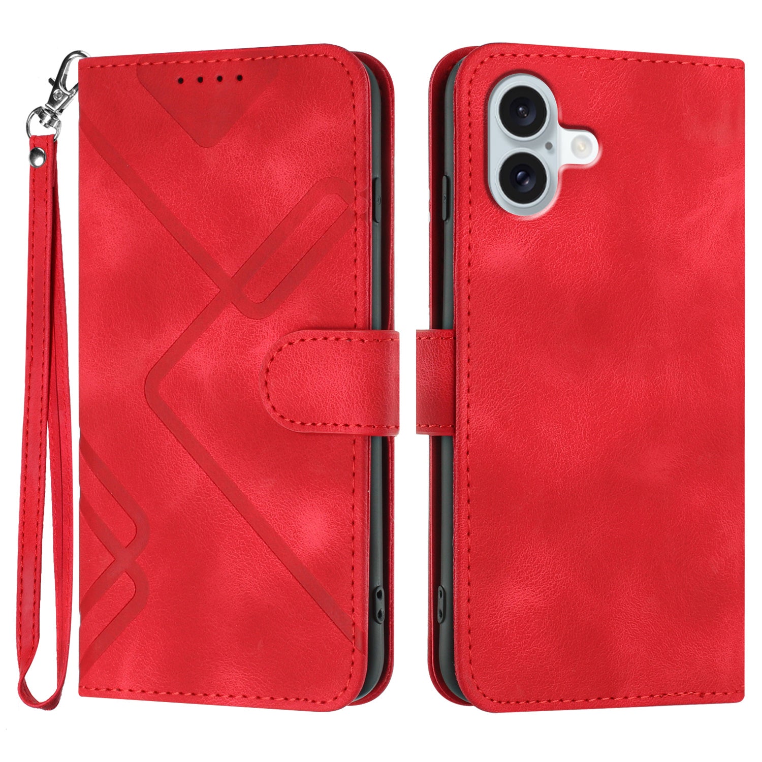 YX0040 For iPhone 16 Plus Case Geometric Leather Phone Cover with Wallet Stand - Red