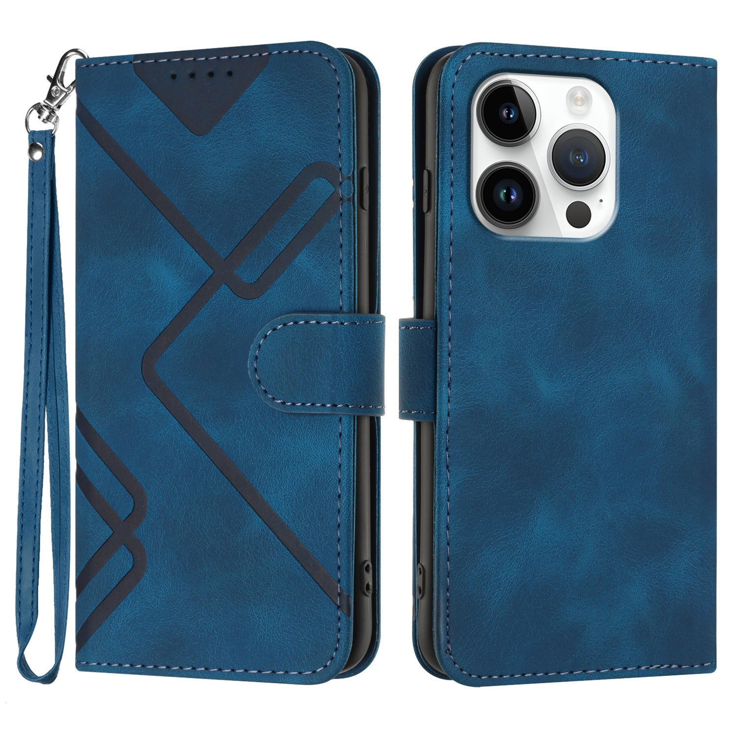 YX0040 For iPhone 16 Pro Leather Case Geometry Pattern Wallet Phone Cover - Sapphire