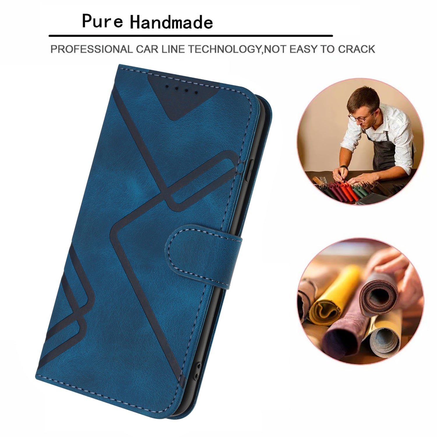 YX0040 For iPhone 16 Pro Leather Case Geometry Pattern Wallet Phone Cover - Sapphire