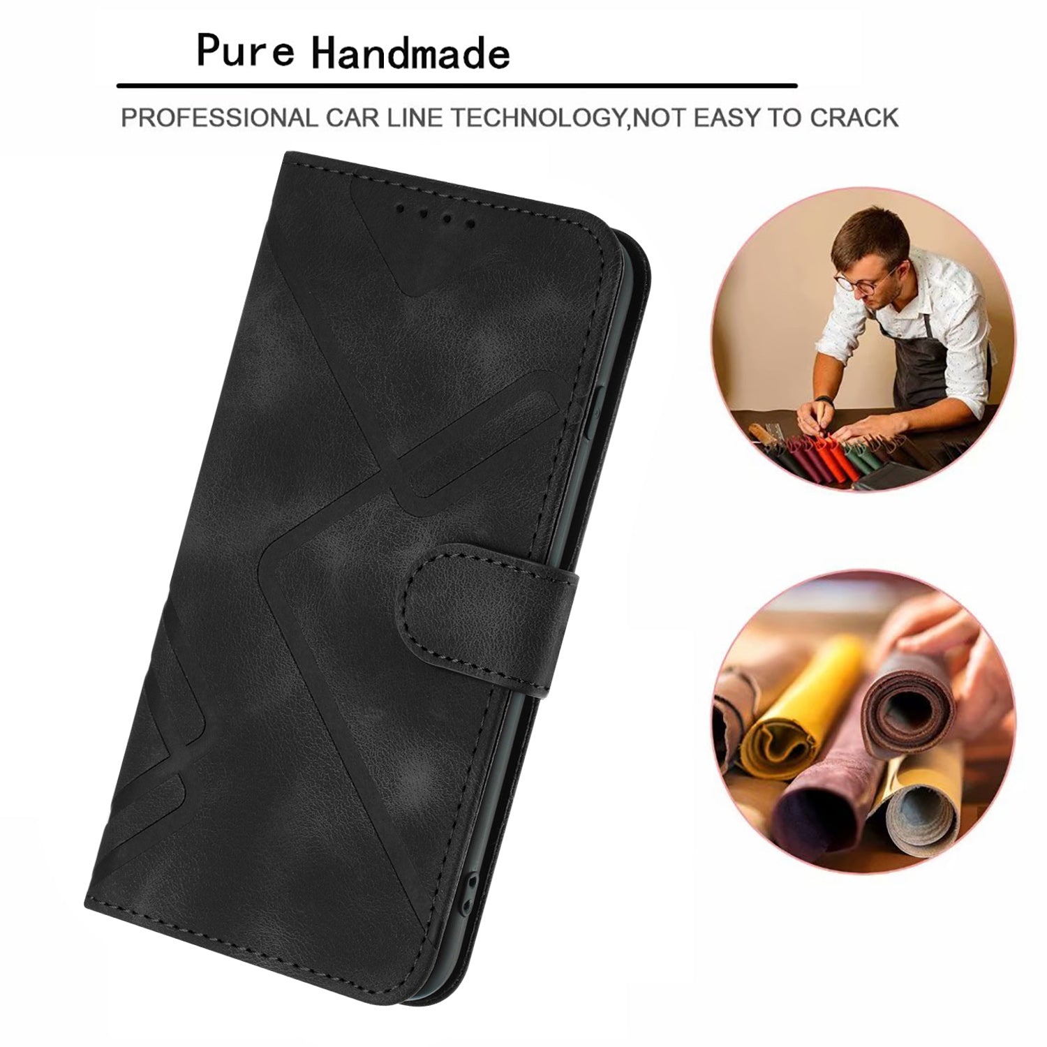 YX0040 For iPhone 16 Pro Leather Case Geometry Pattern Wallet Phone Cover - Black