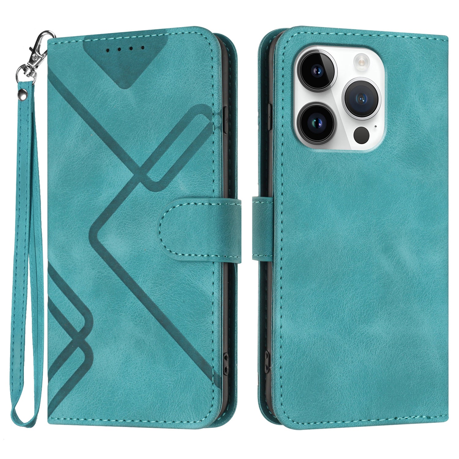 YX0040 For iPhone 16 Pro Leather Case Geometry Pattern Wallet Phone Cover - Baby Blue