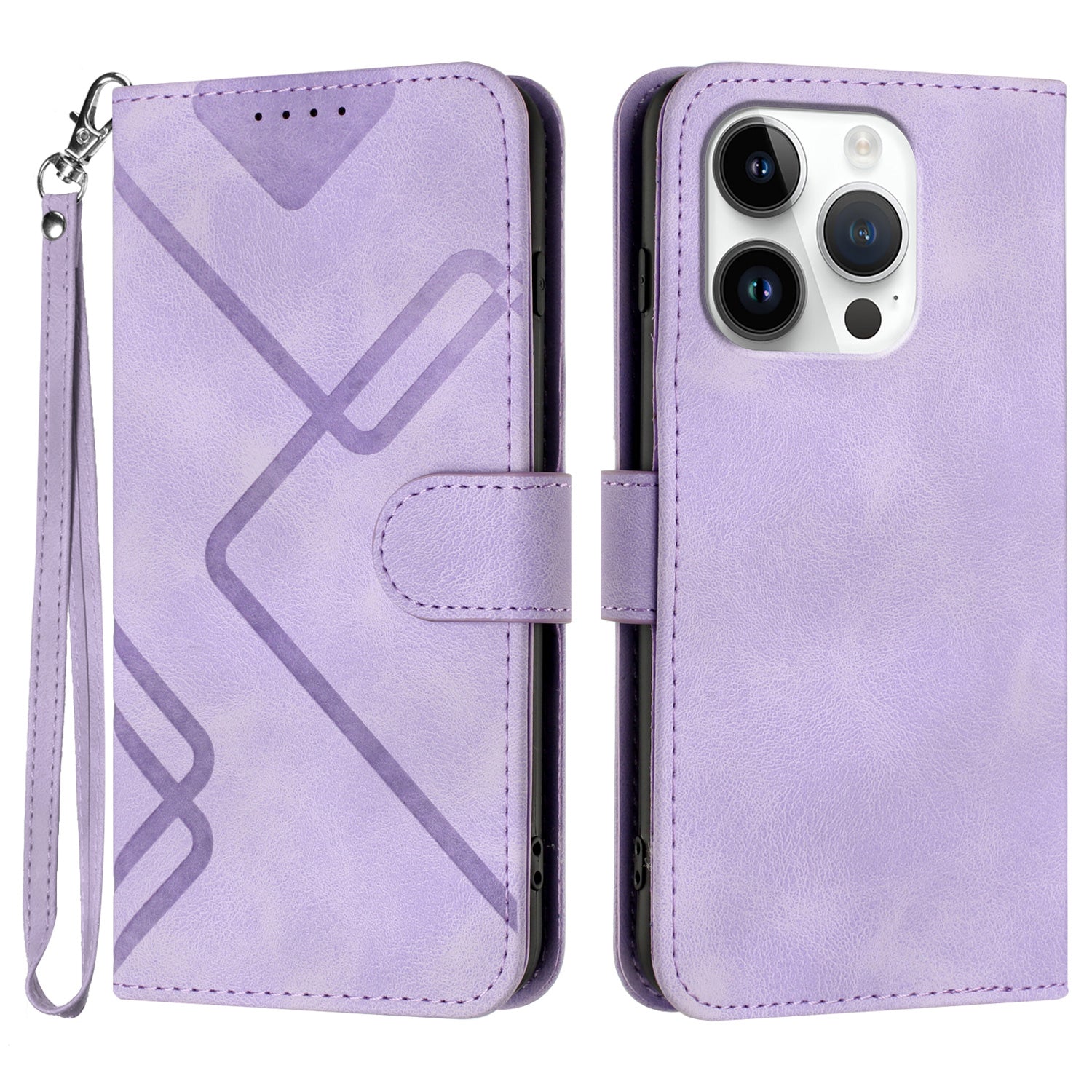 YX0040 For iPhone 16 Pro Leather Case Geometry Pattern Wallet Phone Cover - Light Purple