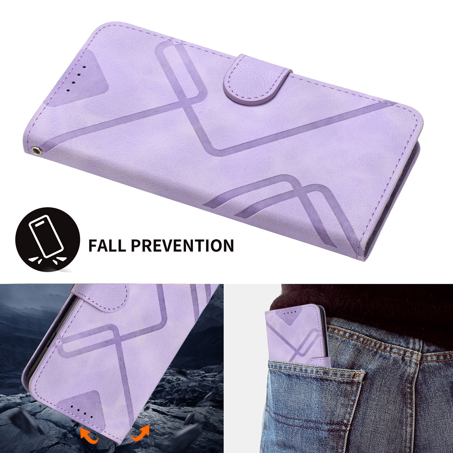 YX0040 For iPhone 16 Pro Leather Case Geometry Pattern Wallet Phone Cover - Light Purple