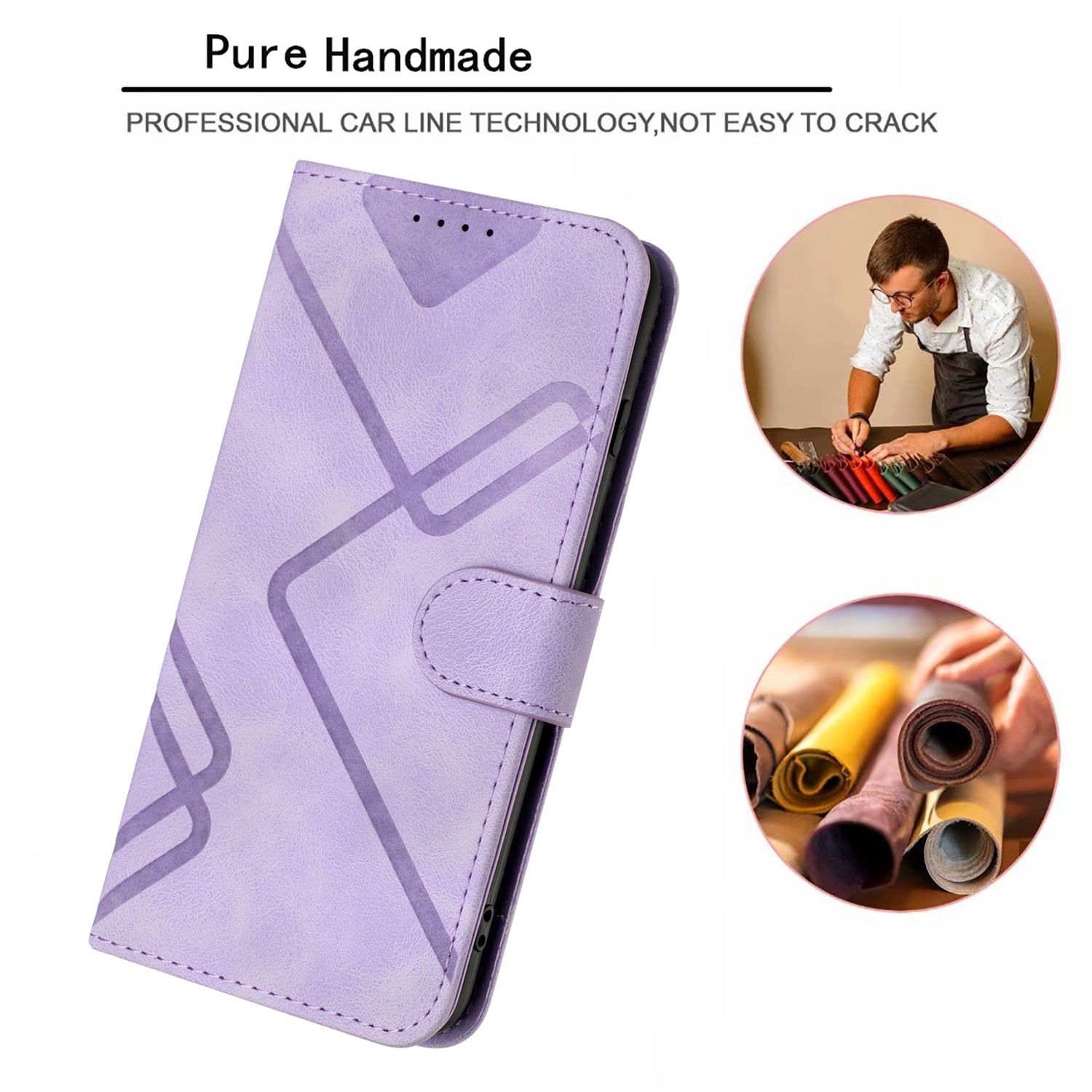 YX0040 For iPhone 16 Pro Leather Case Geometry Pattern Wallet Phone Cover - Light Purple