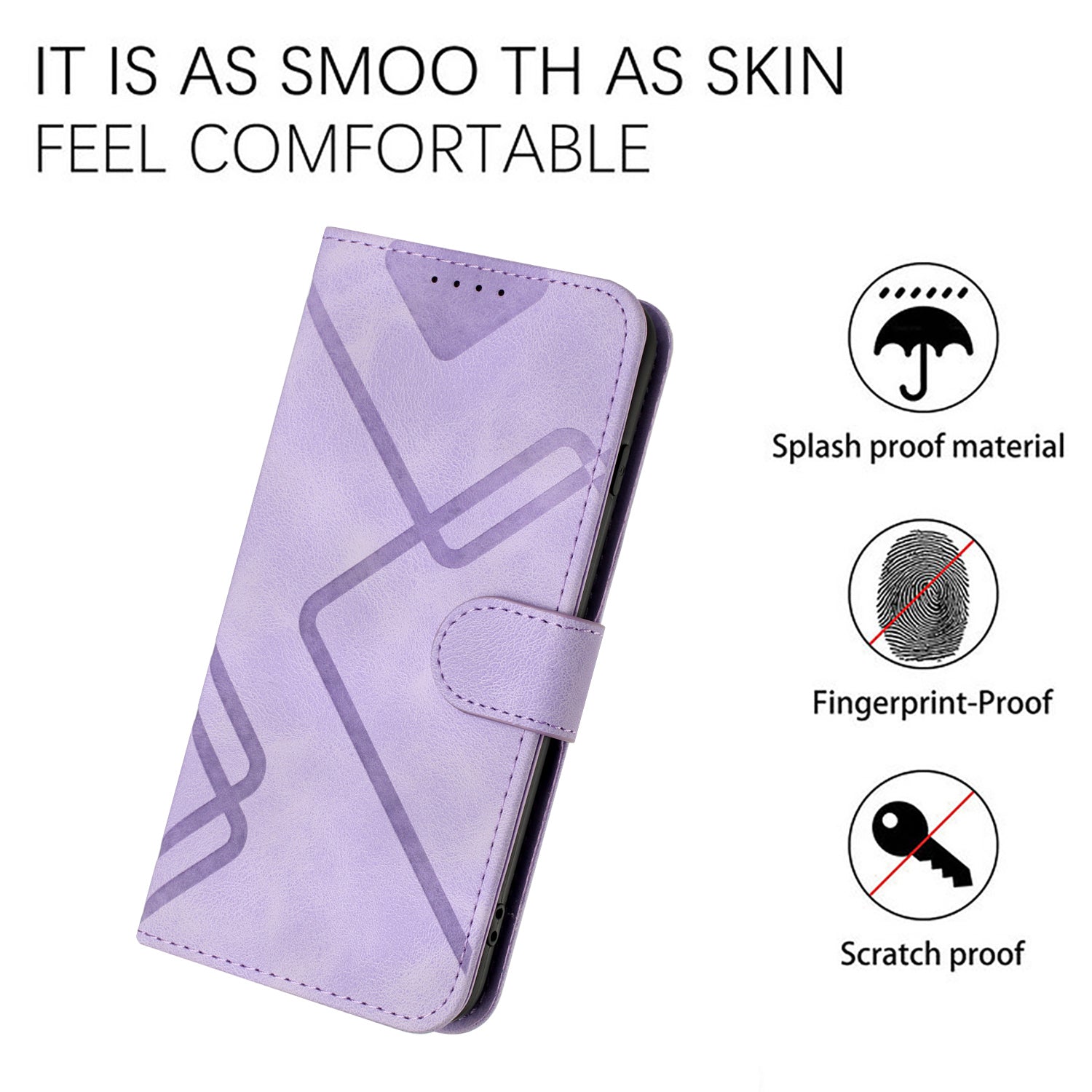 YX0040 For iPhone 16 Pro Leather Case Geometry Pattern Wallet Phone Cover - Light Purple