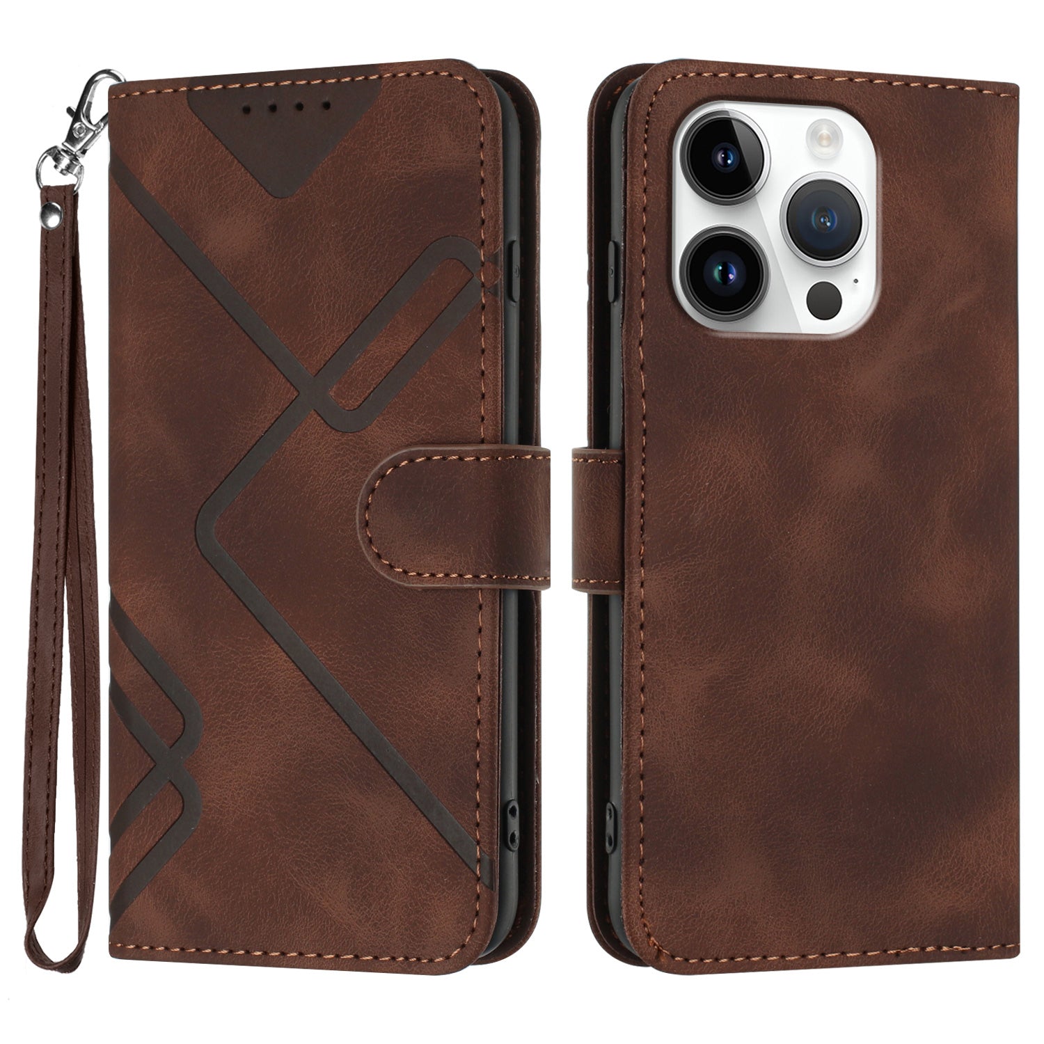 YX0040 For iPhone 16 Pro Leather Case Geometry Pattern Wallet Phone Cover - Coffee