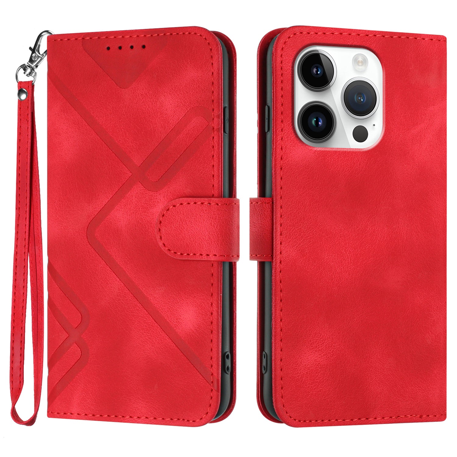 YX0040 For iPhone 16 Pro Leather Case Geometry Pattern Wallet Phone Cover - Red