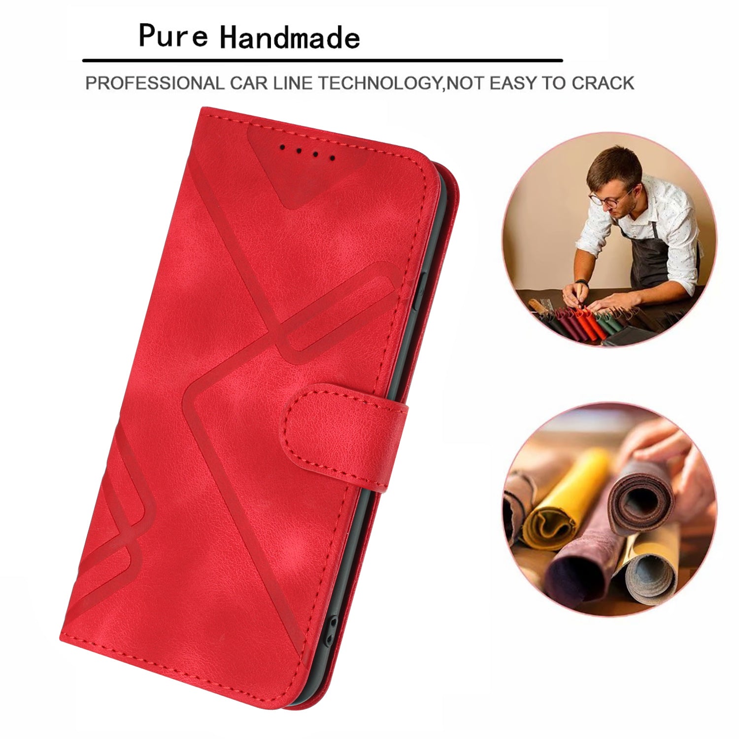 YX0040 For iPhone 16 Pro Leather Case Geometry Pattern Wallet Phone Cover - Red