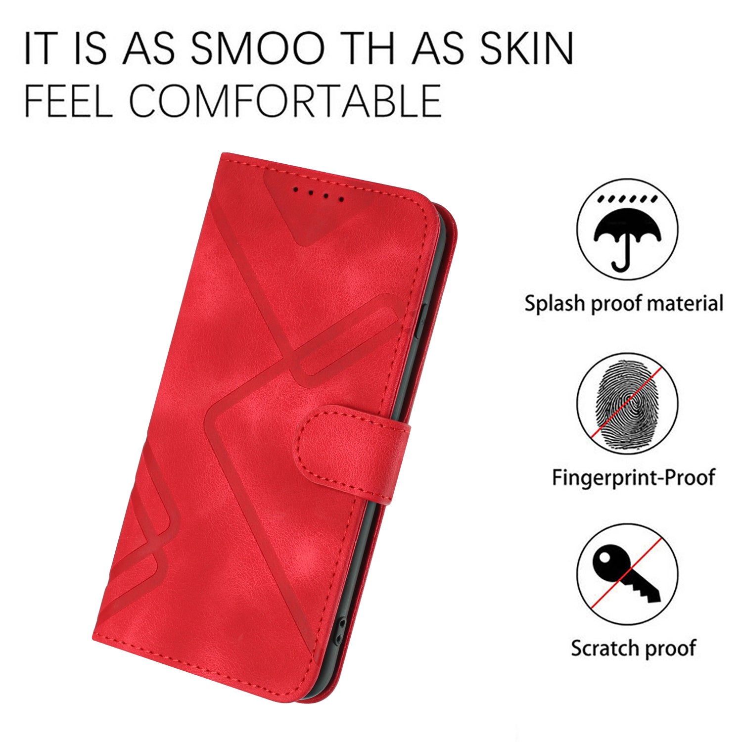 YX0040 For iPhone 16 Pro Leather Case Geometry Pattern Wallet Phone Cover - Red