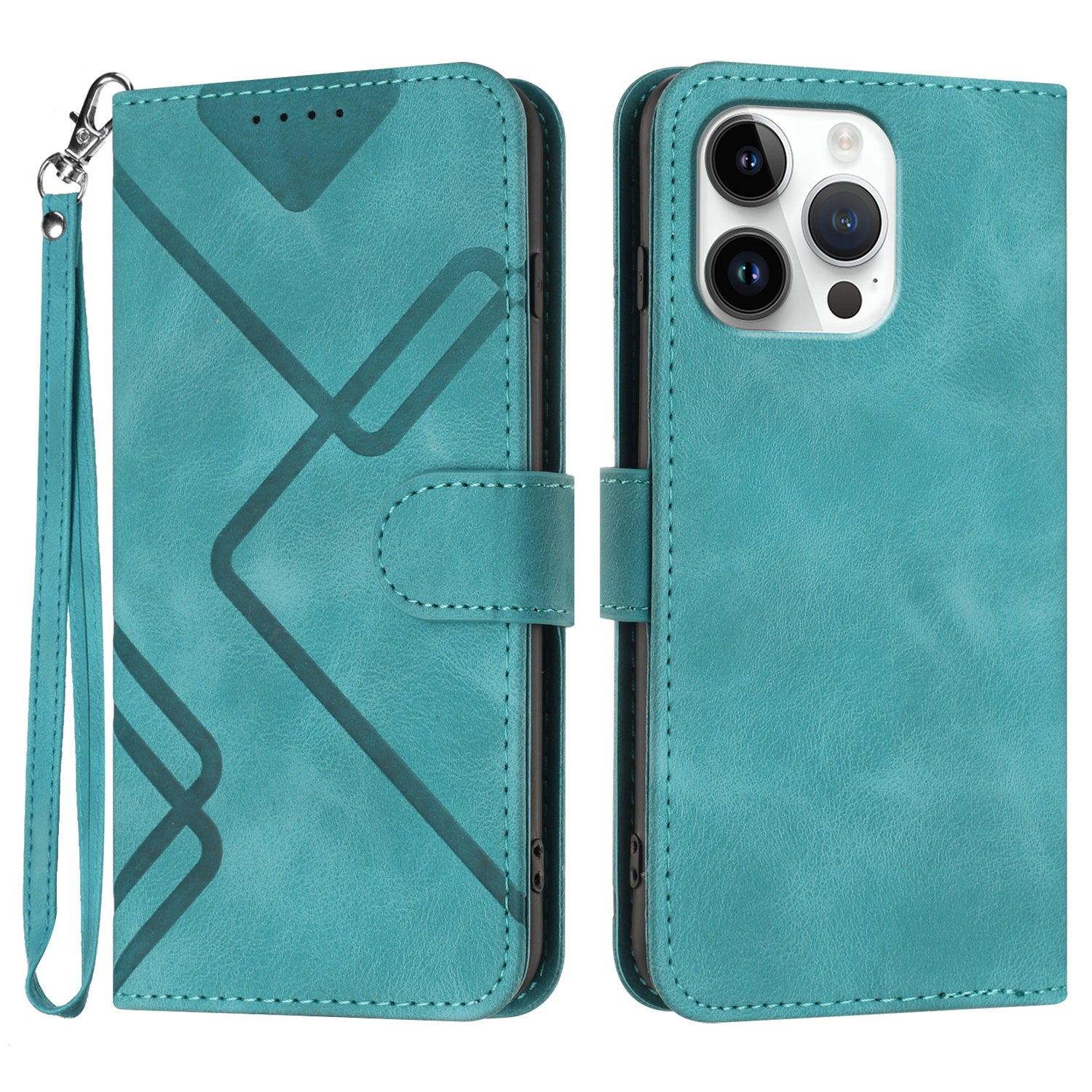 YX0040 For iPhone 16 Pro Max Case PU Leather Wallet Geometric Phone Cover - Baby Blue